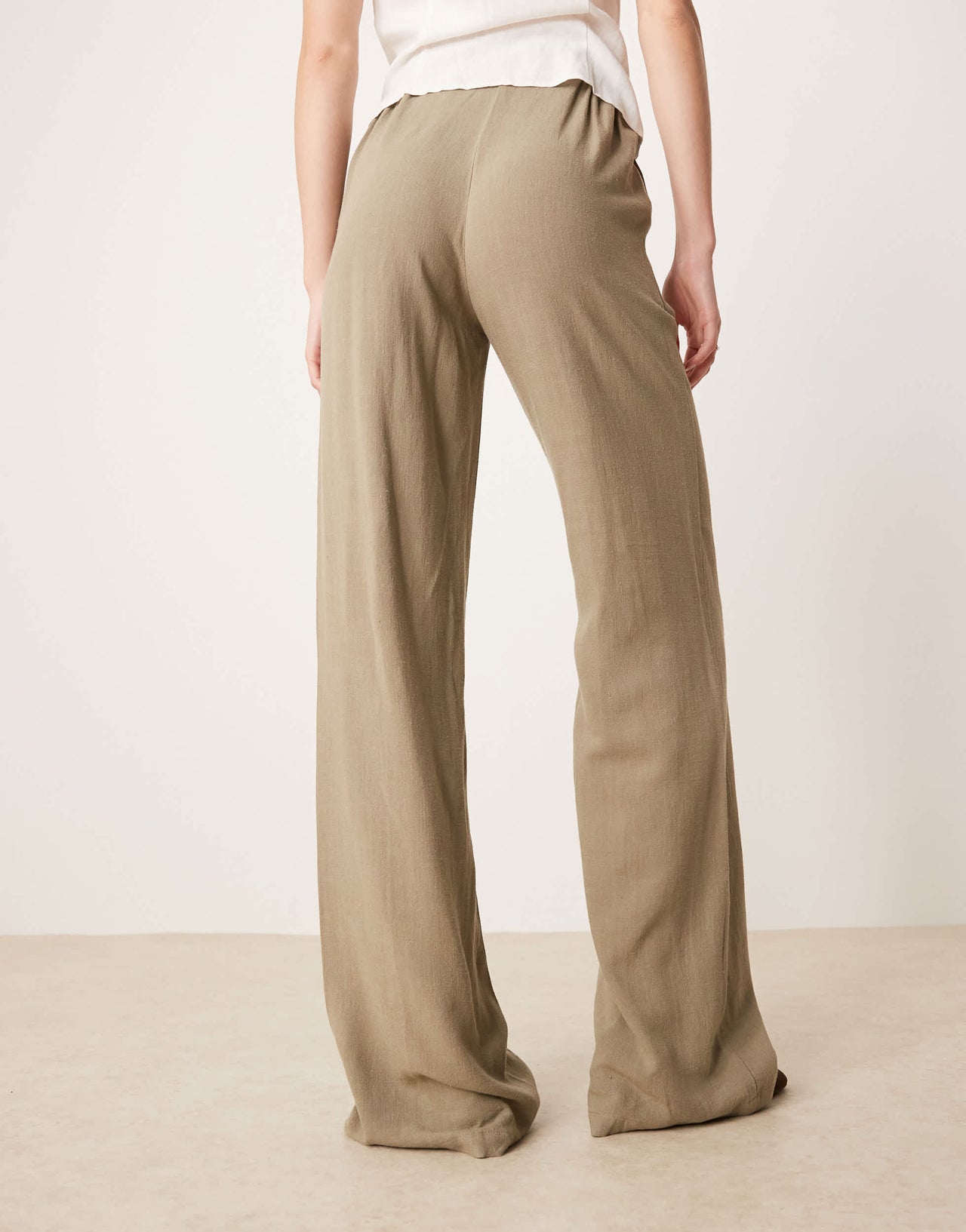 ASOS DESIGN Tall relaxed straight leg trousers with linen in khaki