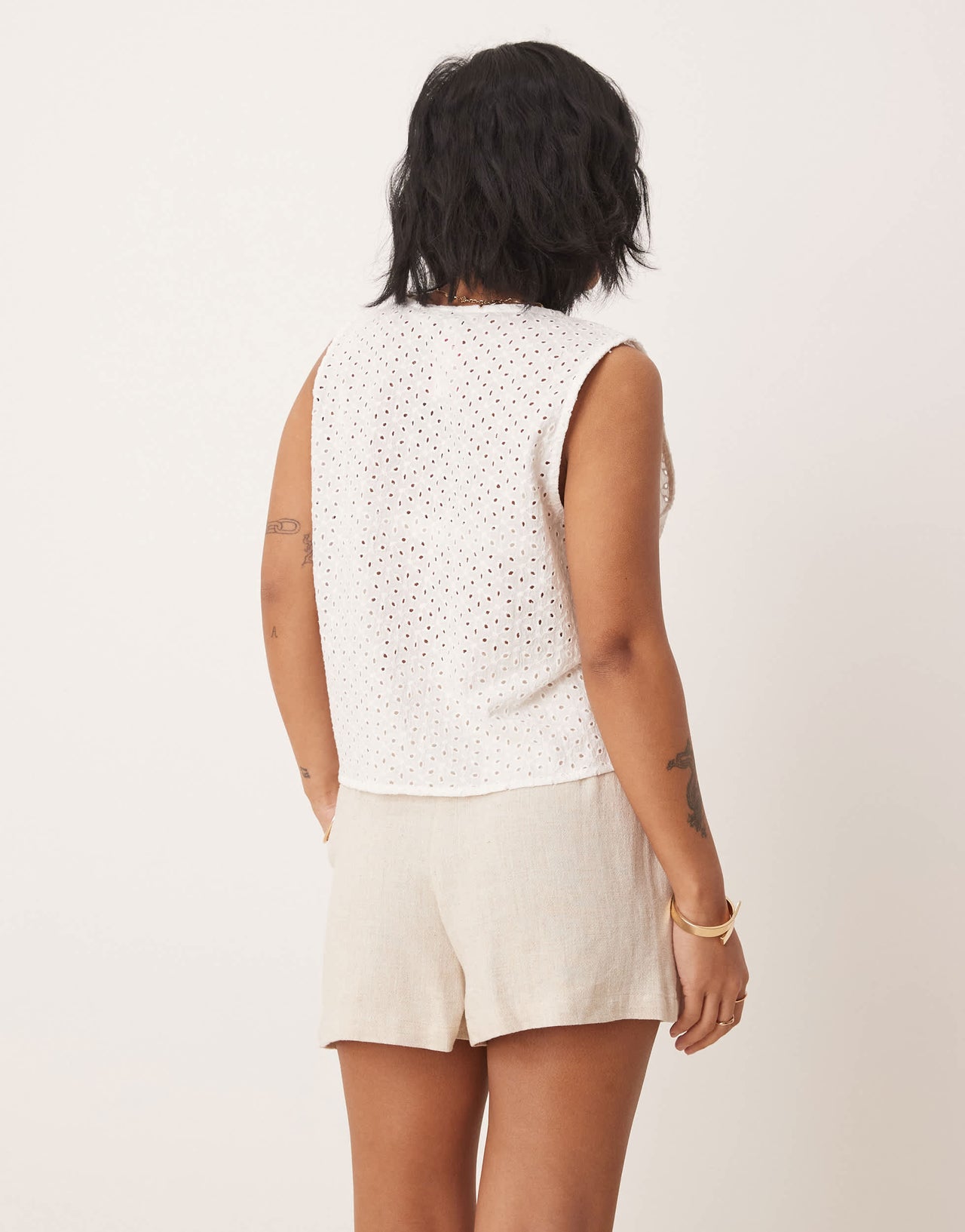 ASOS DESIGN Petite relaxed dad shorts with linen in stone