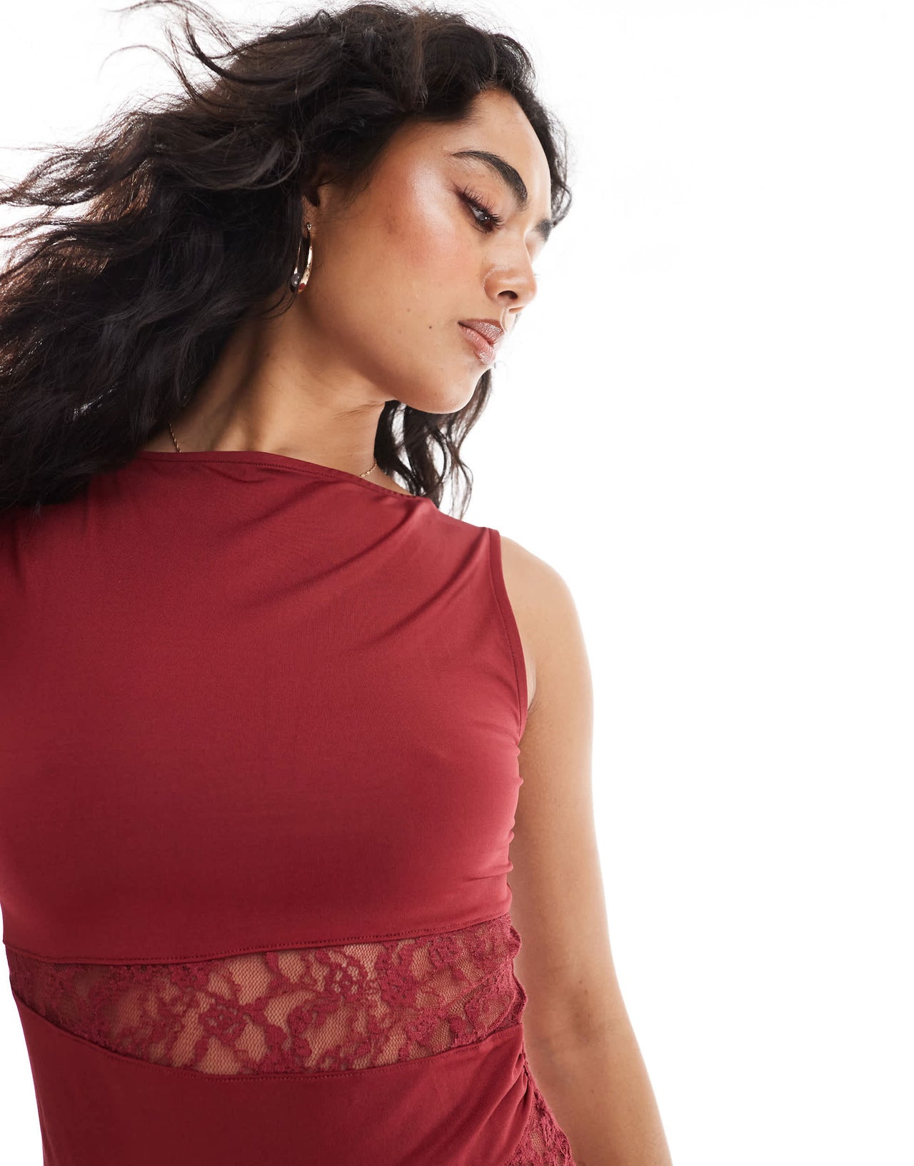 ASOS DESIGN lace cut out mini dress in burgundy