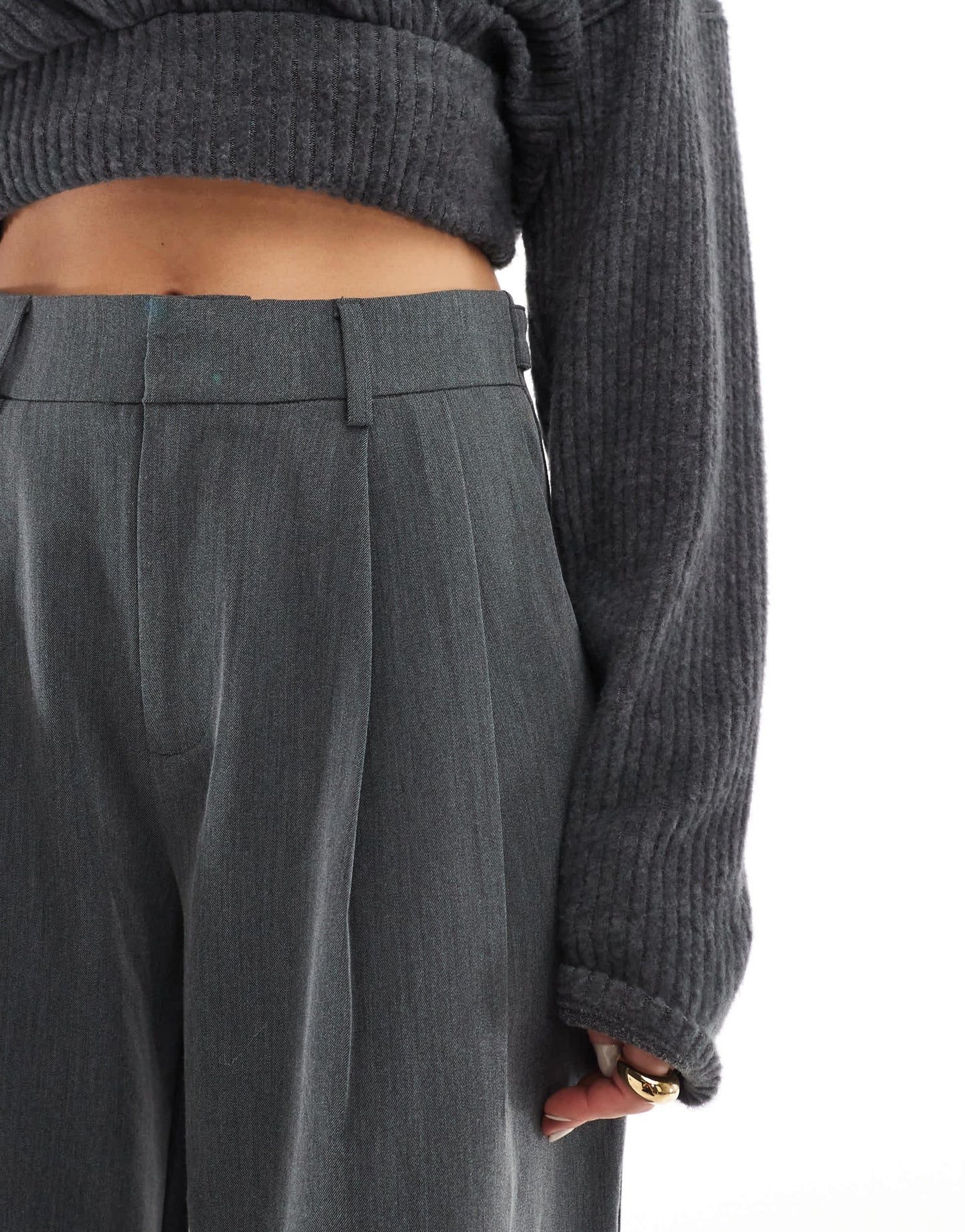 Stradivarius wide pleat front leg trouser in grey