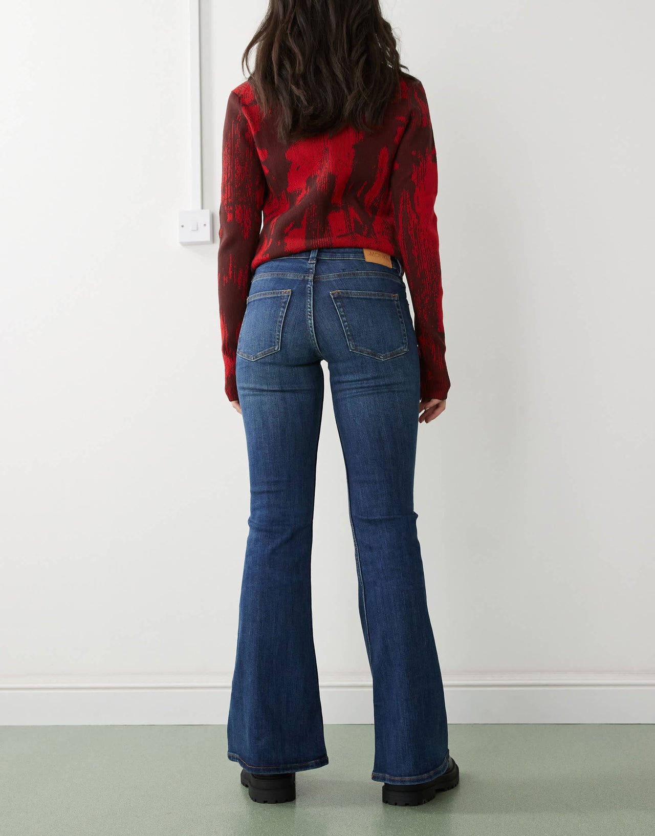 Monki Katsumi low waist boot cut flare jeans in dark ocean blue wash