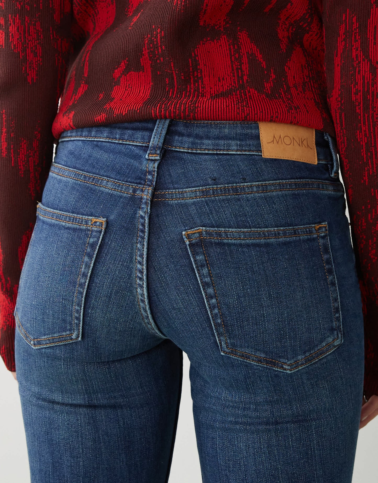 Monki Katsumi low waist boot cut flare jeans in dark ocean blue wash