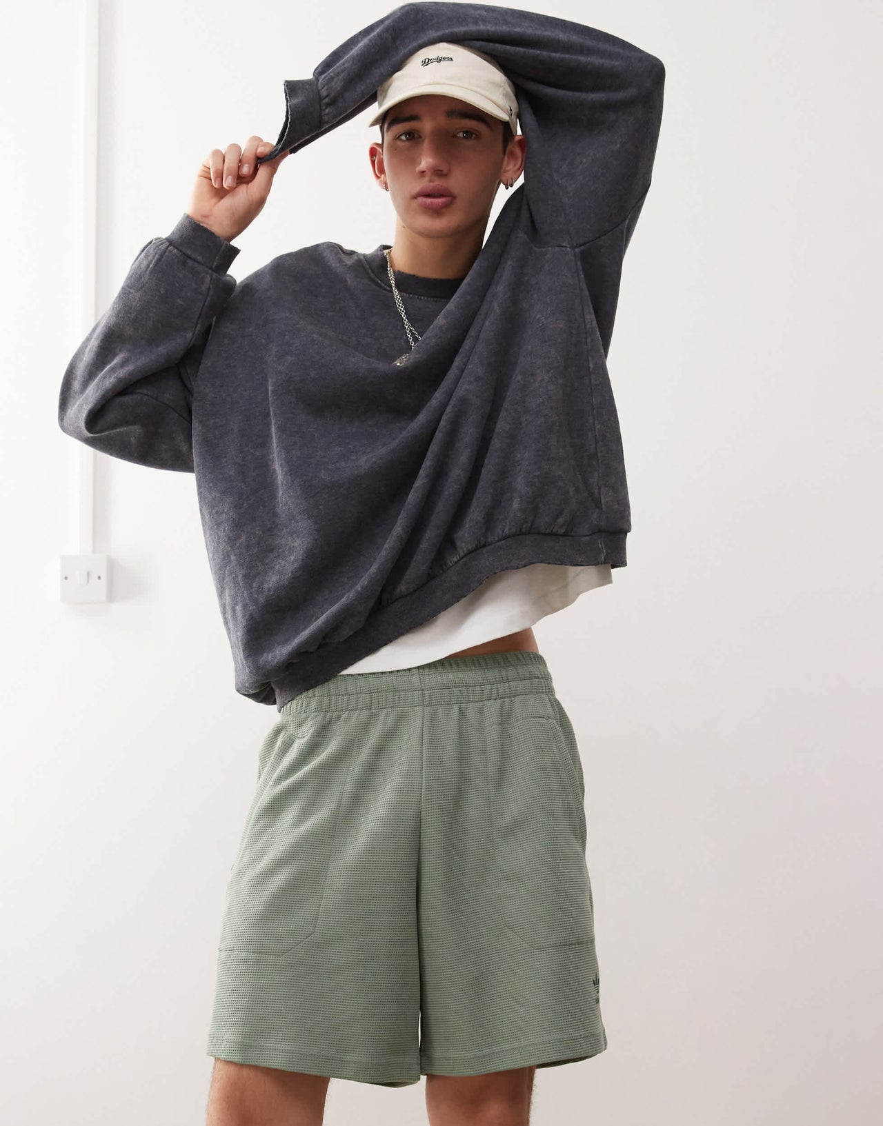 adidas Originals Trefoil Essentials waffle shorts in green