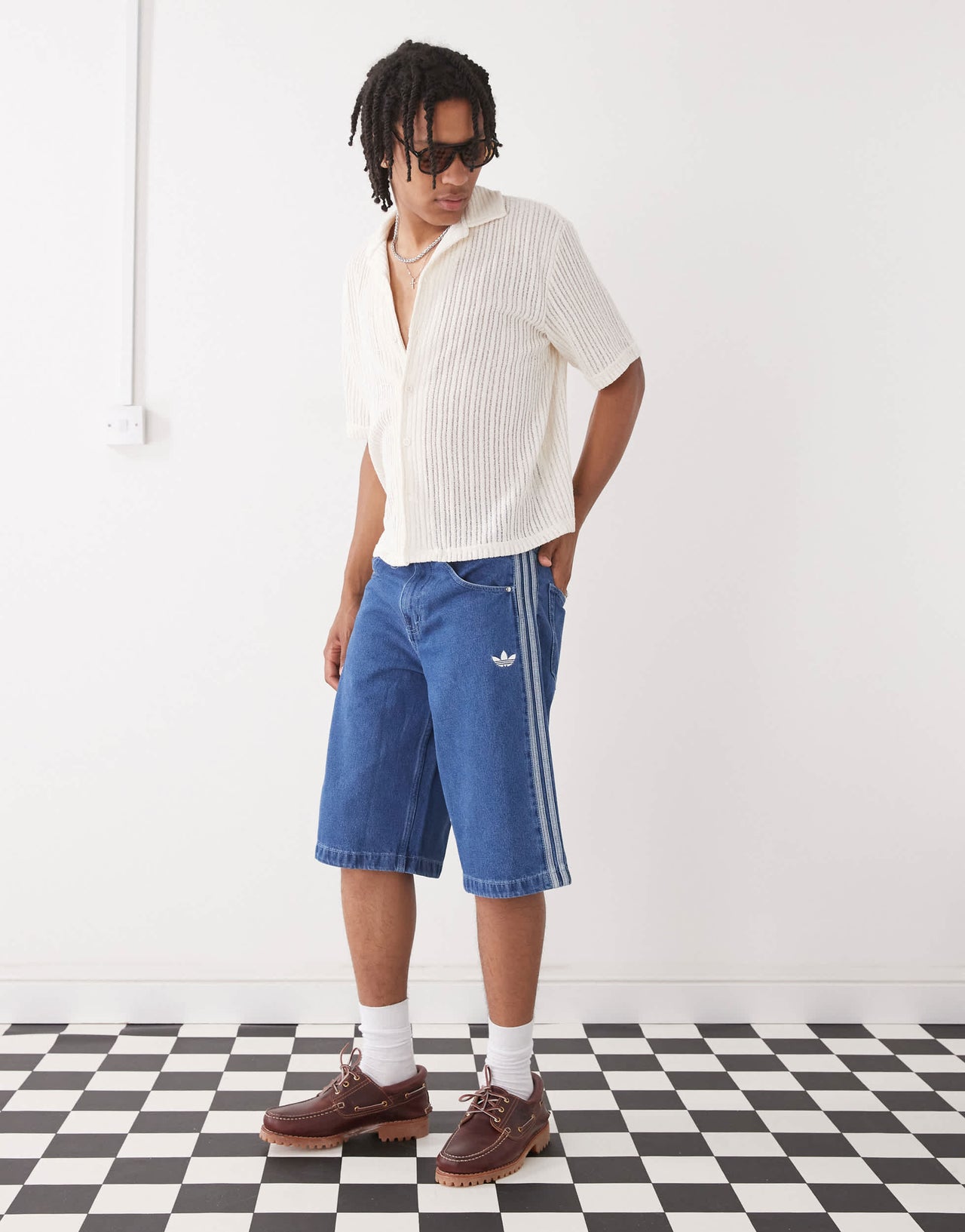 adidas Originals Firebird denim shorts in blue