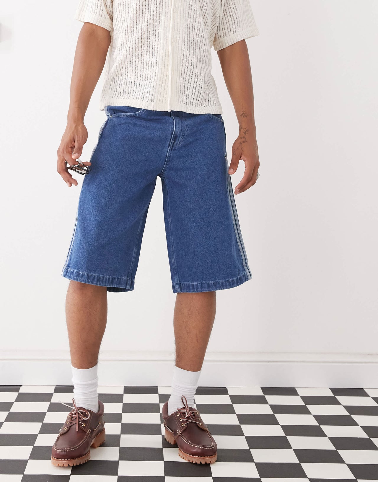 adidas Originals Firebird denim shorts in blue