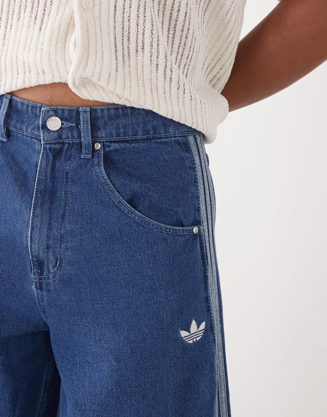 adidas Originals Firebird denim shorts in blue