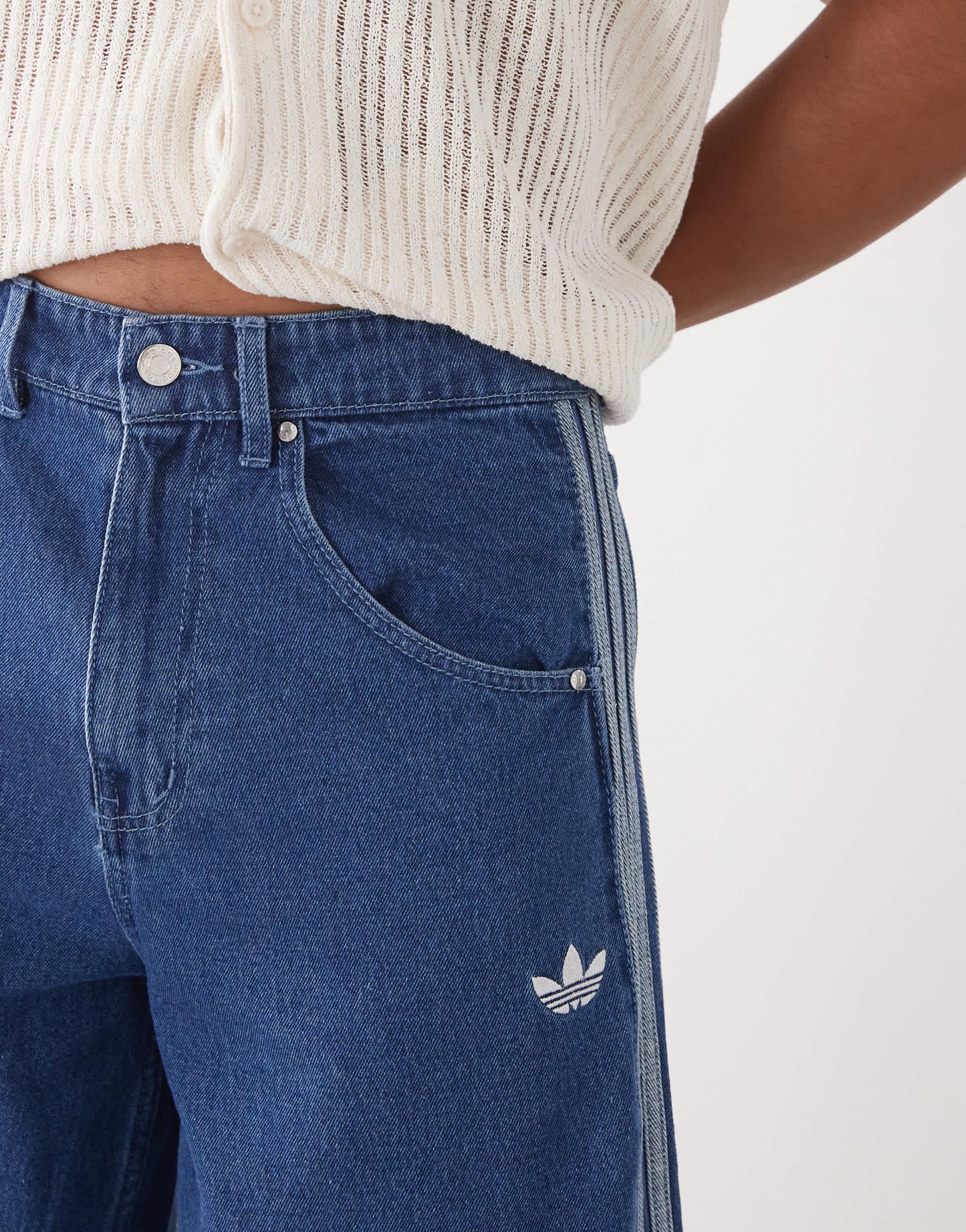 adidas Originals Firebird denim shorts in blue