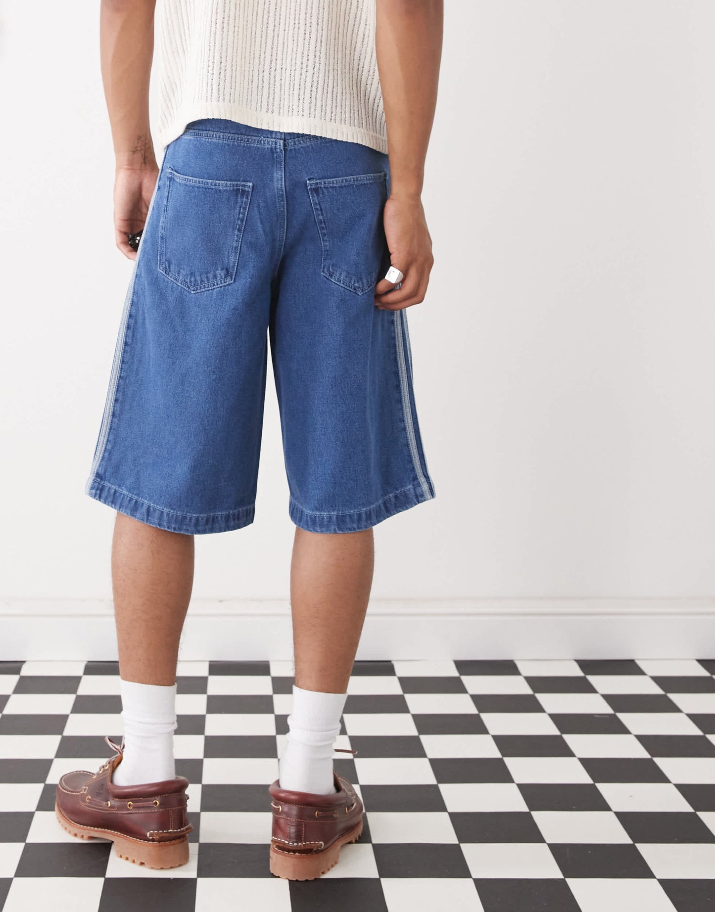 adidas Originals Firebird denim shorts in blue
