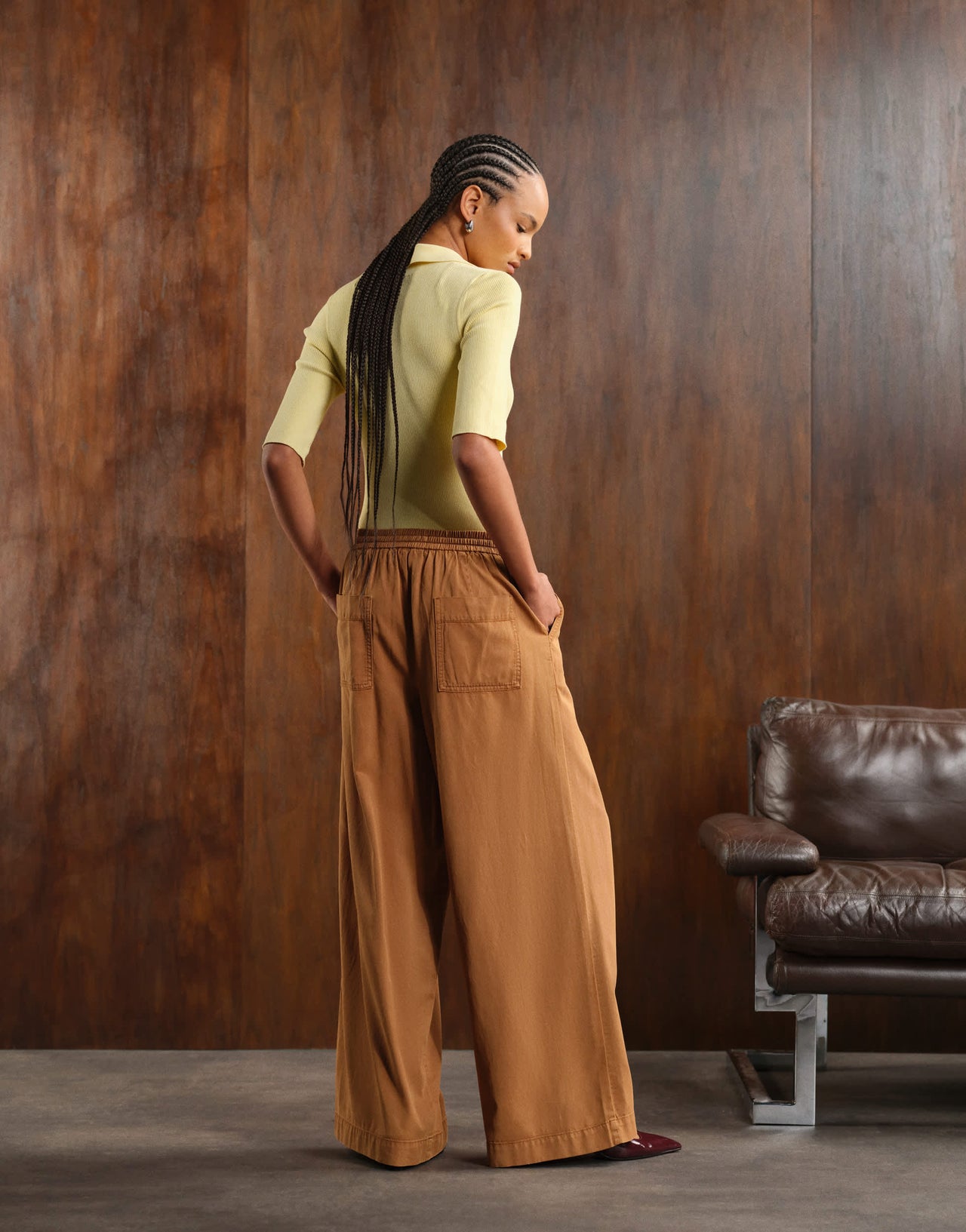 ASOS DESIGN soft wide leg trousers in washed caramel
