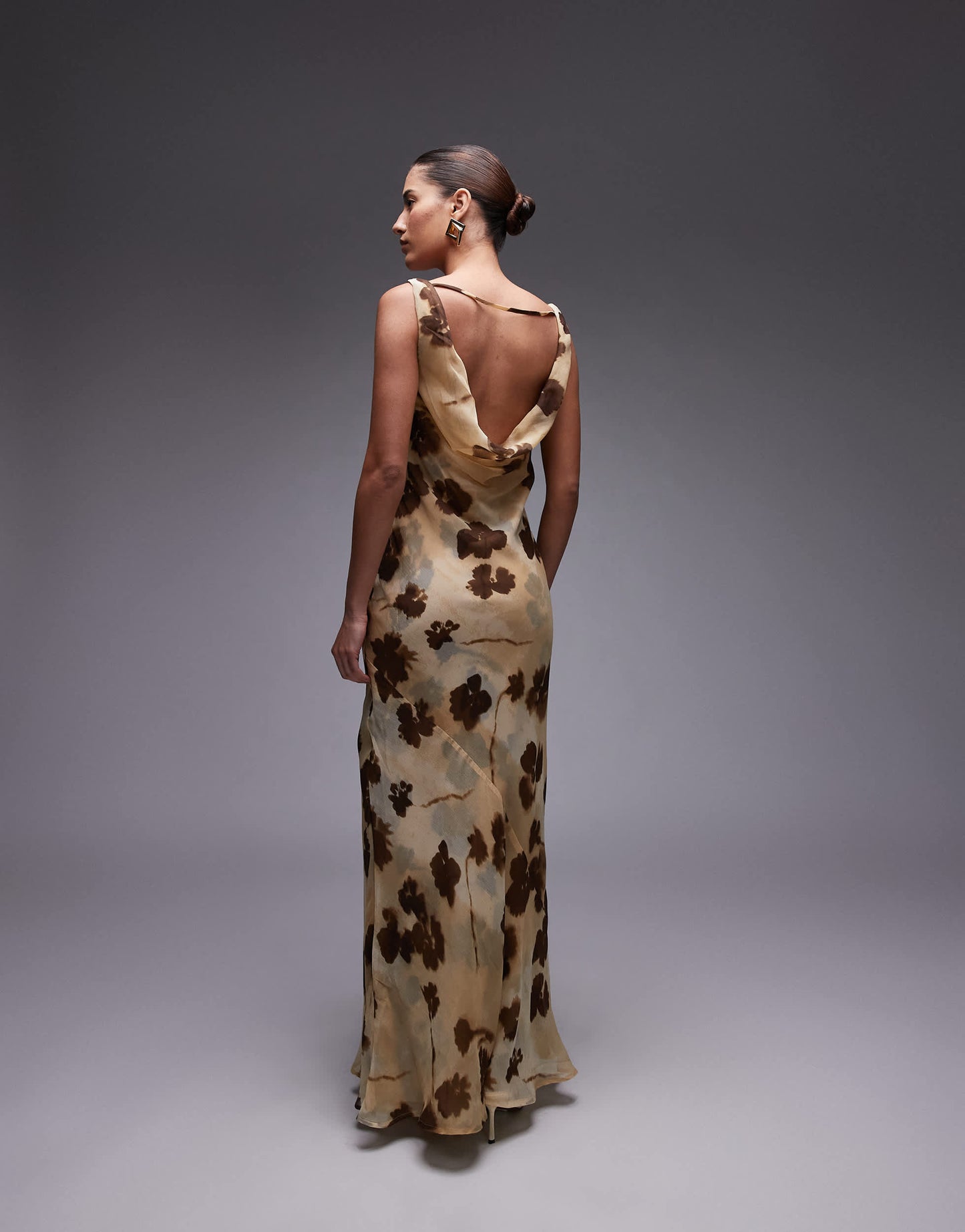 Topshop double layered cowl neck maxi dress in buttermilk floral