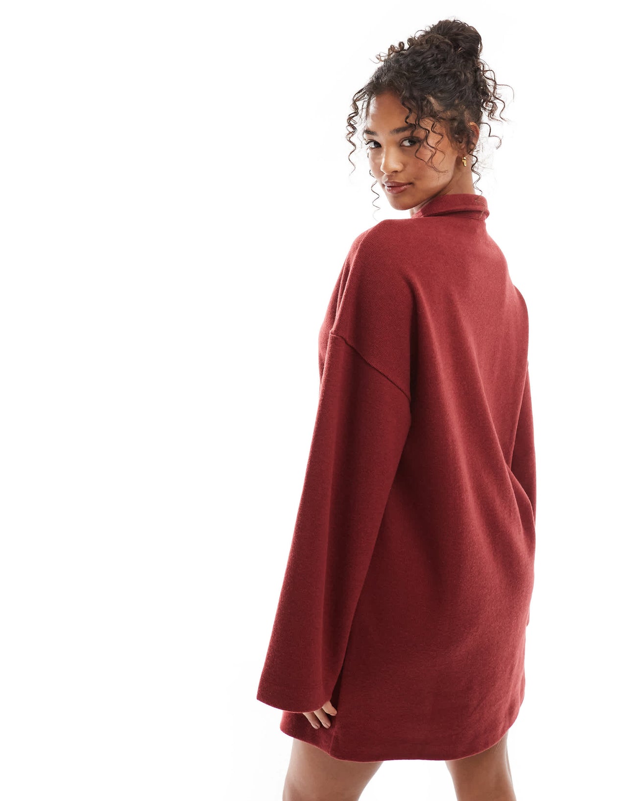 ASOS DESIGN supersoft collared button down cardigan mini dress in burgundy