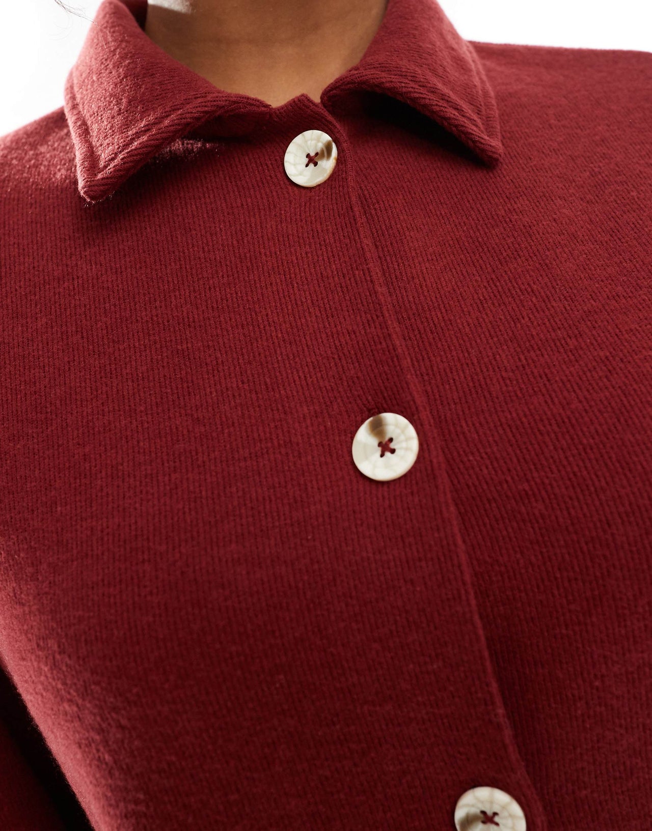 ASOS DESIGN supersoft collared button down cardigan mini dress in burgundy