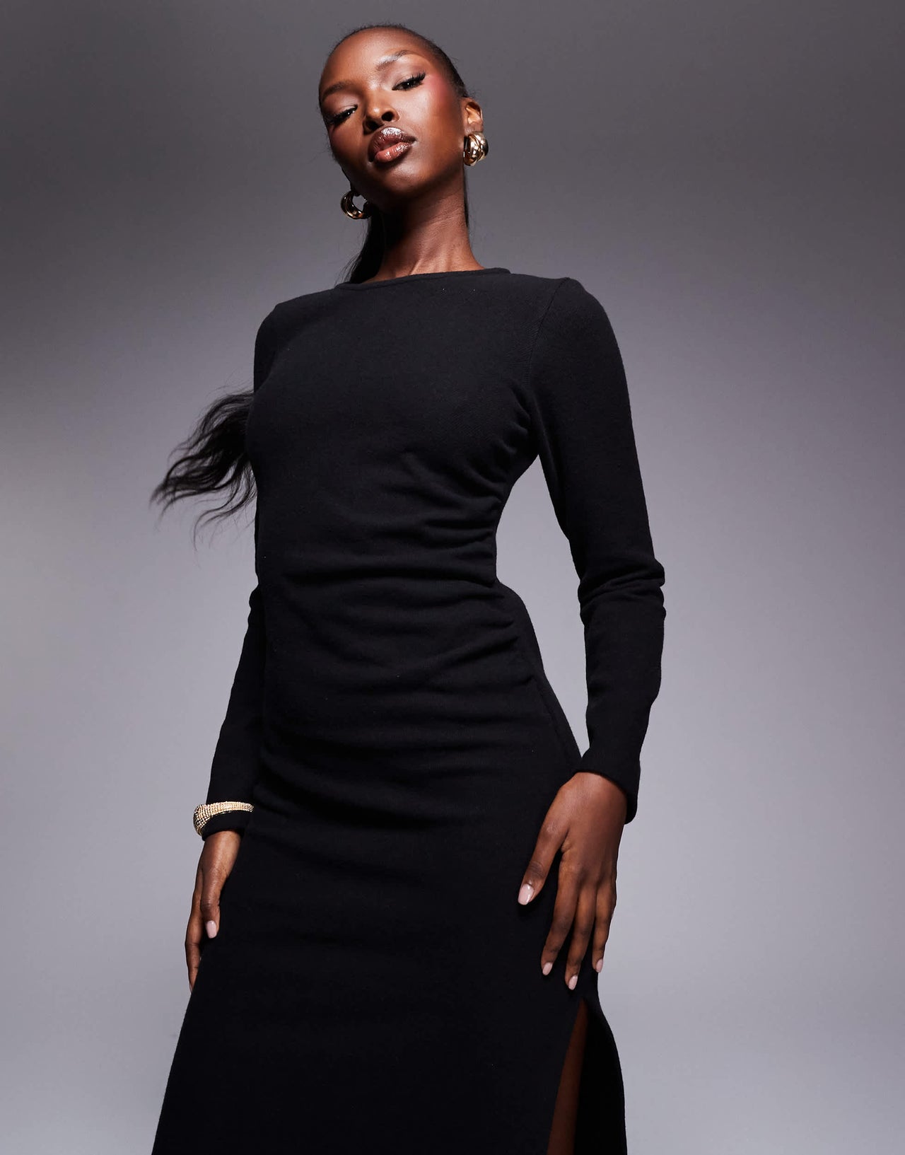 ASOS DESIGN supersoft long sleeve ruched side maxi dress in black