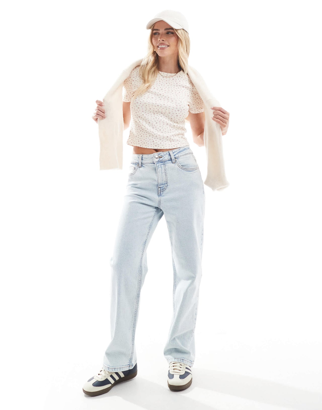 Miss Selfridge Petite heart pocket straight leg jean in ice bleach wash