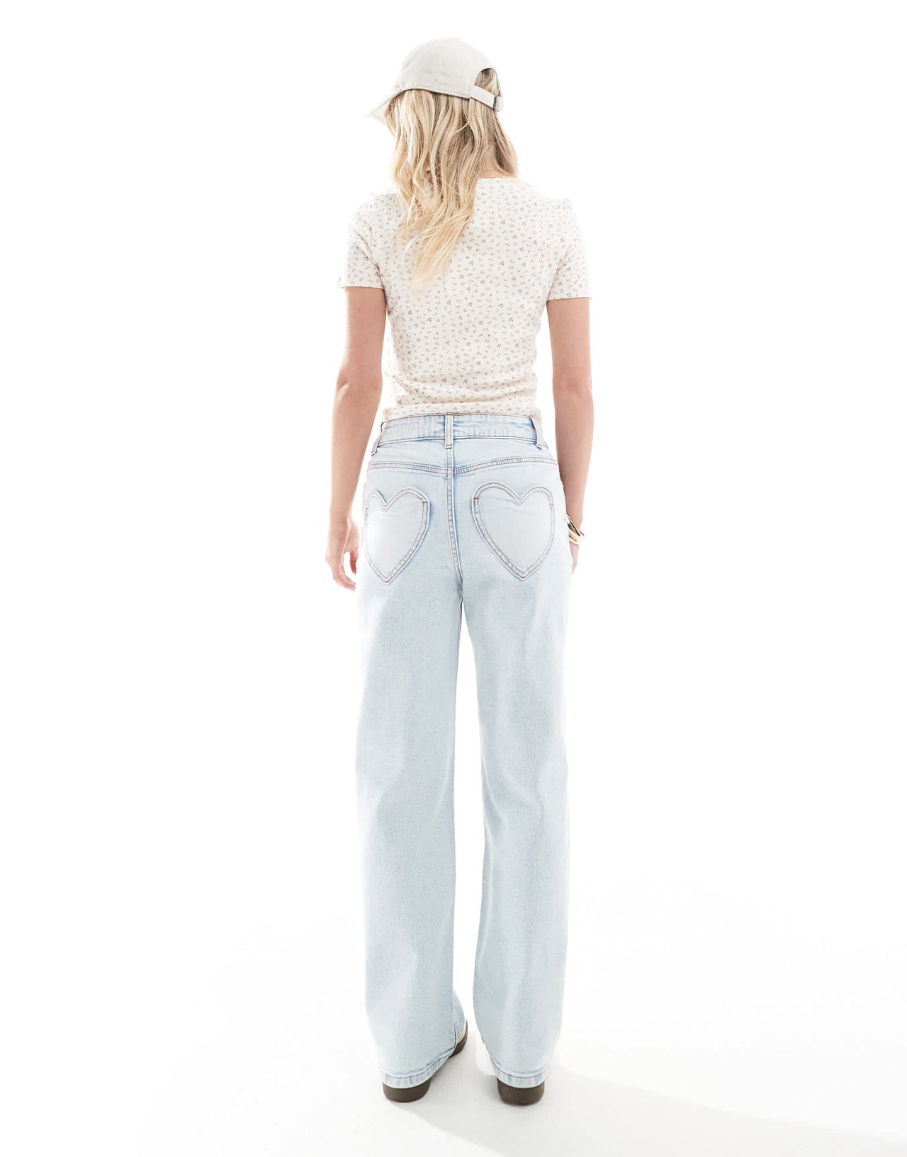 Miss Selfridge Petite heart pocket straight leg jean in ice bleach wash