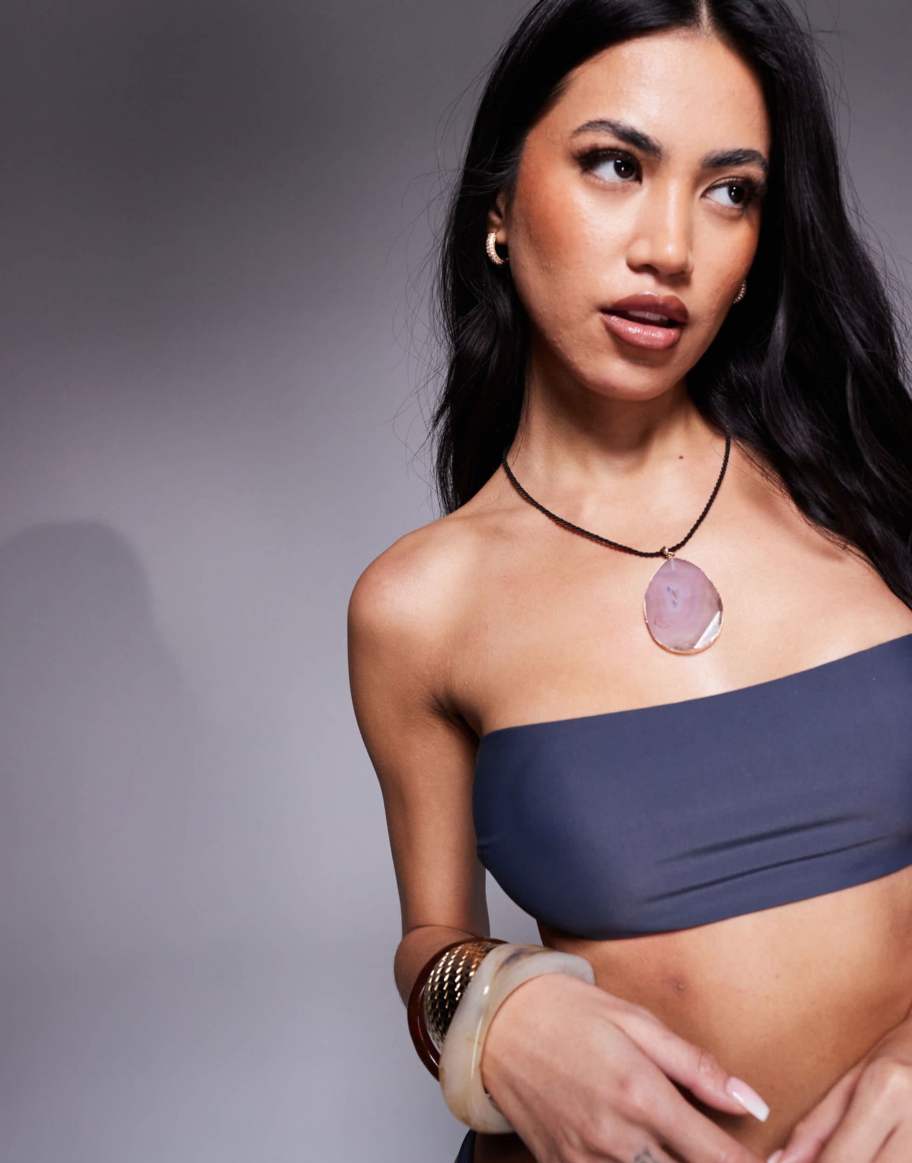 ASOS DESIGN Sierra bandeau bikini top in slate grey