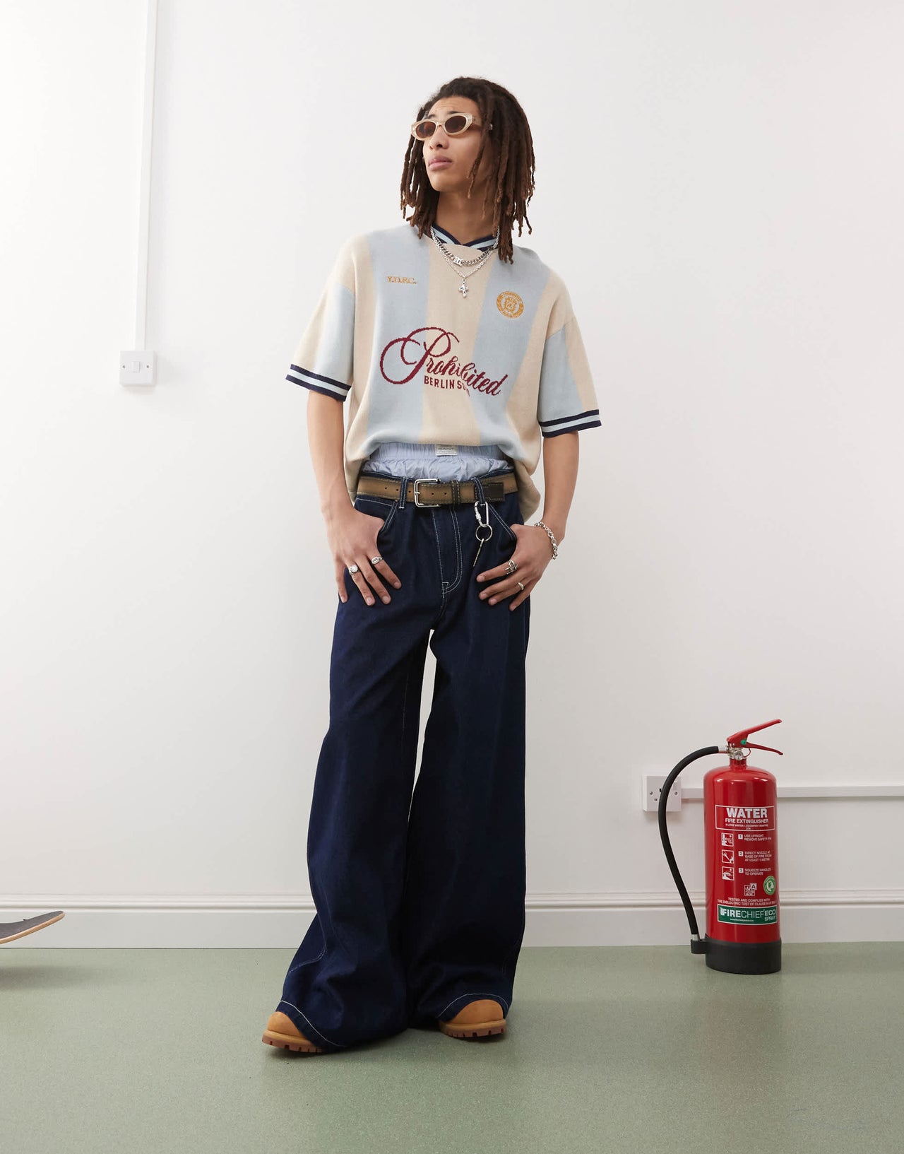 Prohibited knitted short sleeve jumper in blue