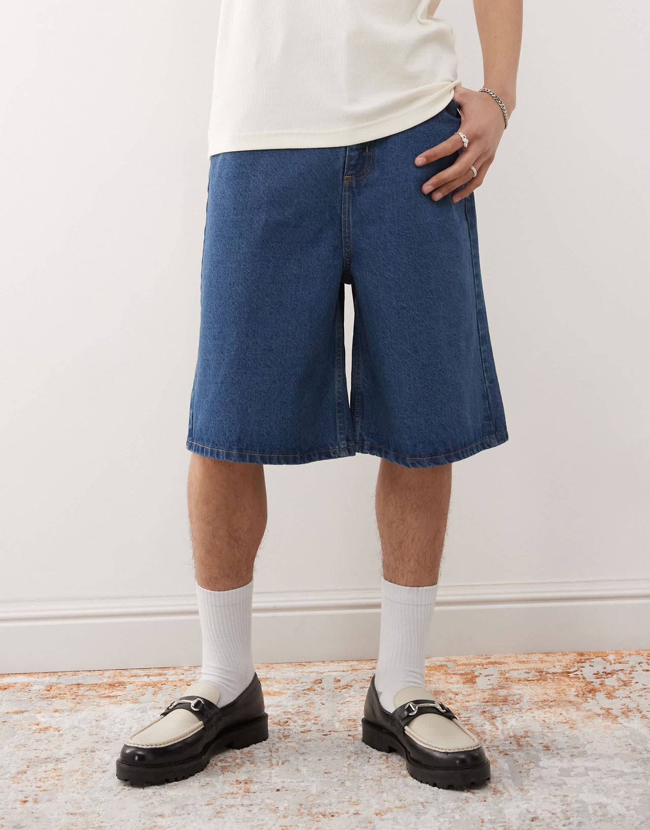 Prohibited soho jorts in dirty blue
