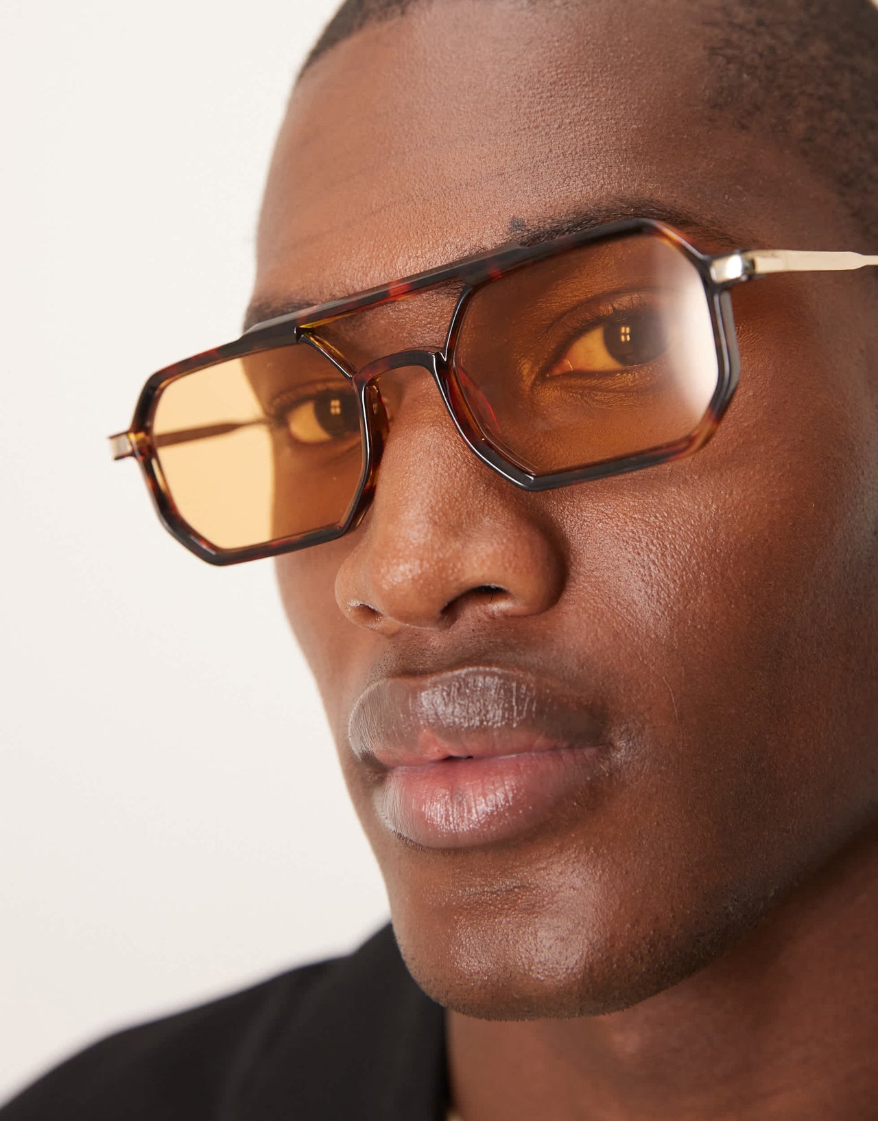 ASOS DESIGN square sunglasses with amber lens and brown tortoise shell frame