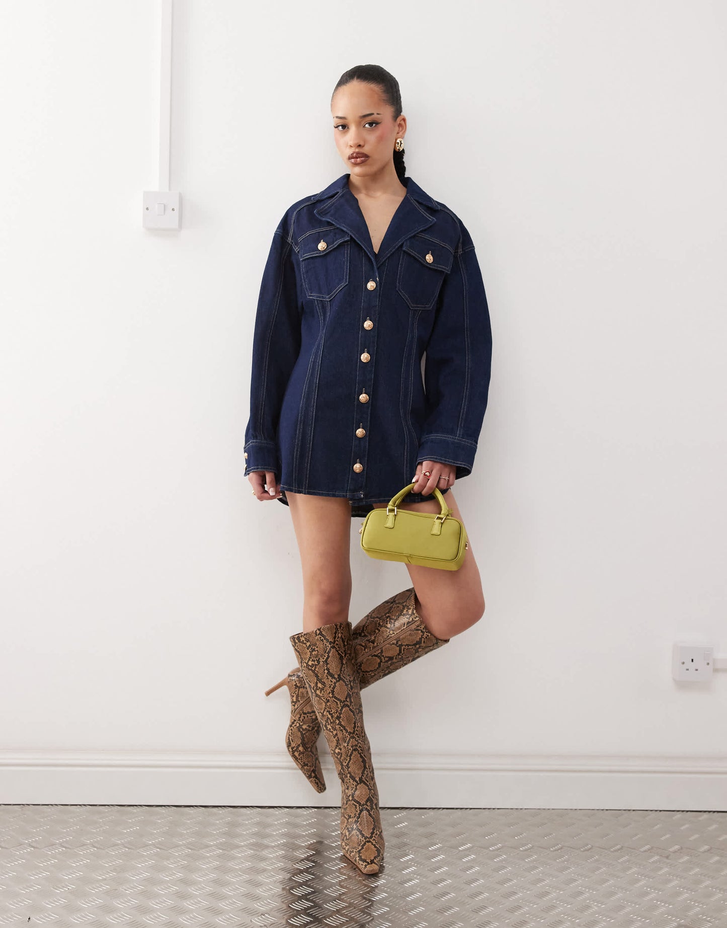 Labelrail x Jennifer McKing structured denim shirt dress in indigo blue