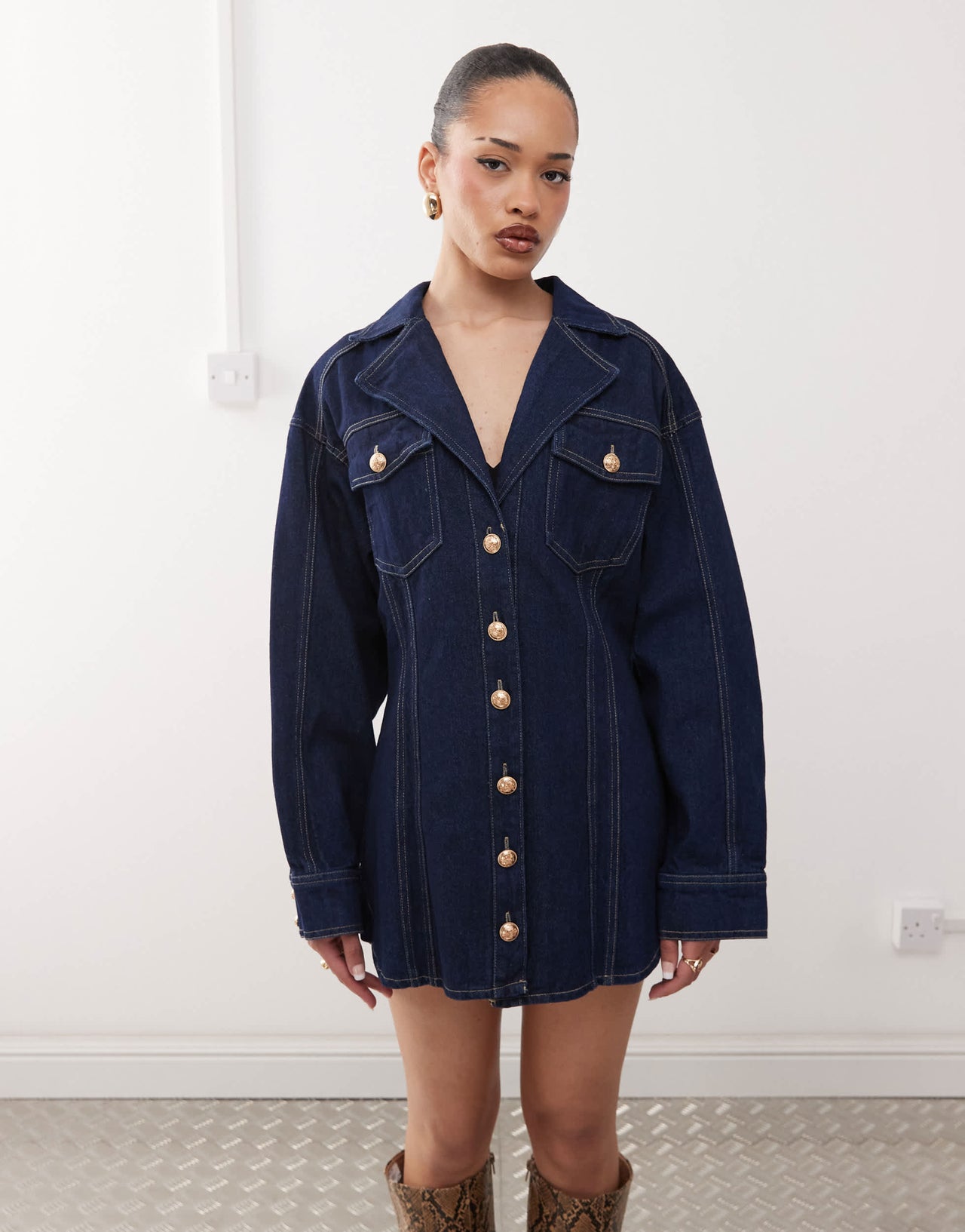 Labelrail x Jennifer McKing structured denim shirt dress in indigo blue