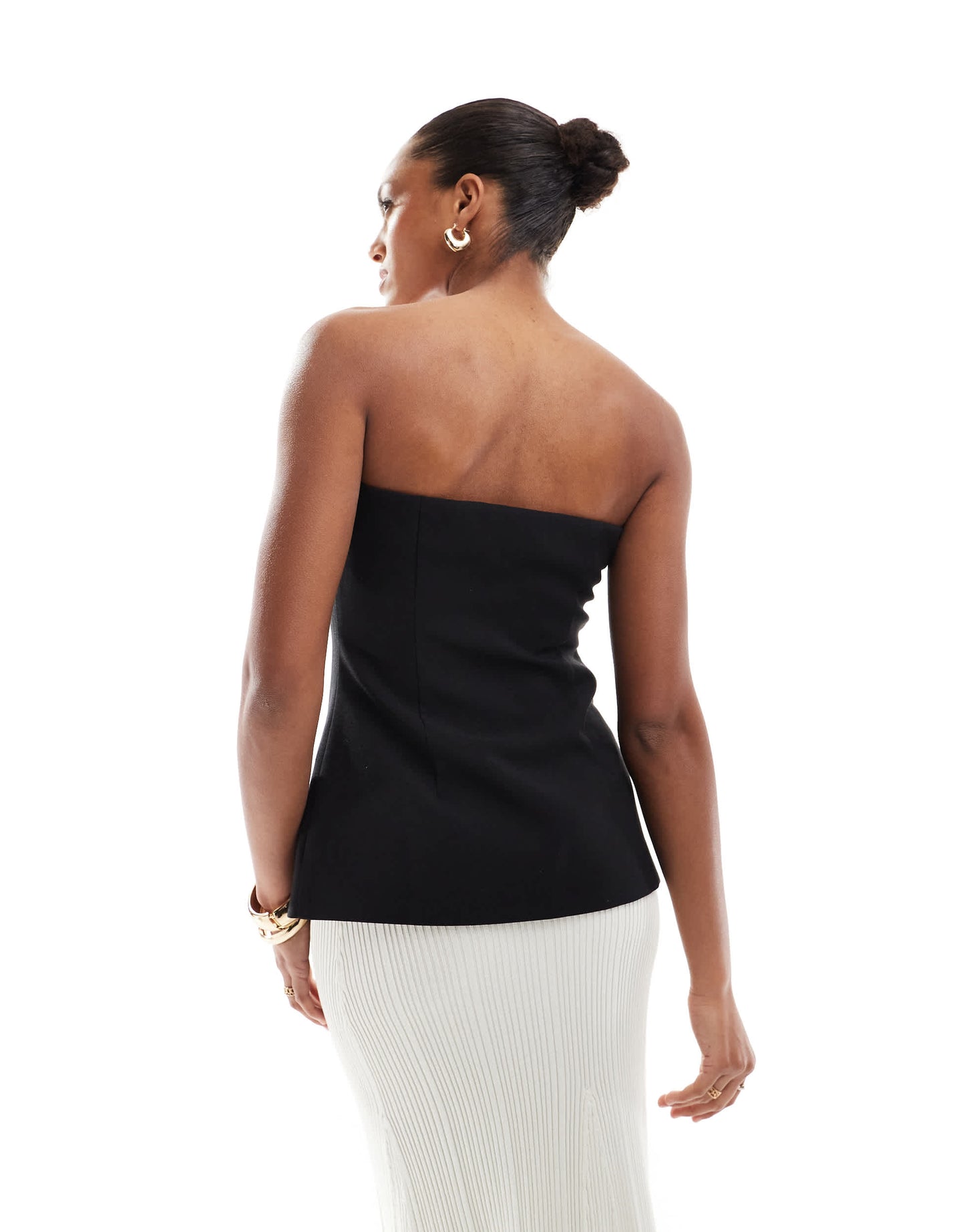 4th & Reckless tailored bandeau split front gold button top in black