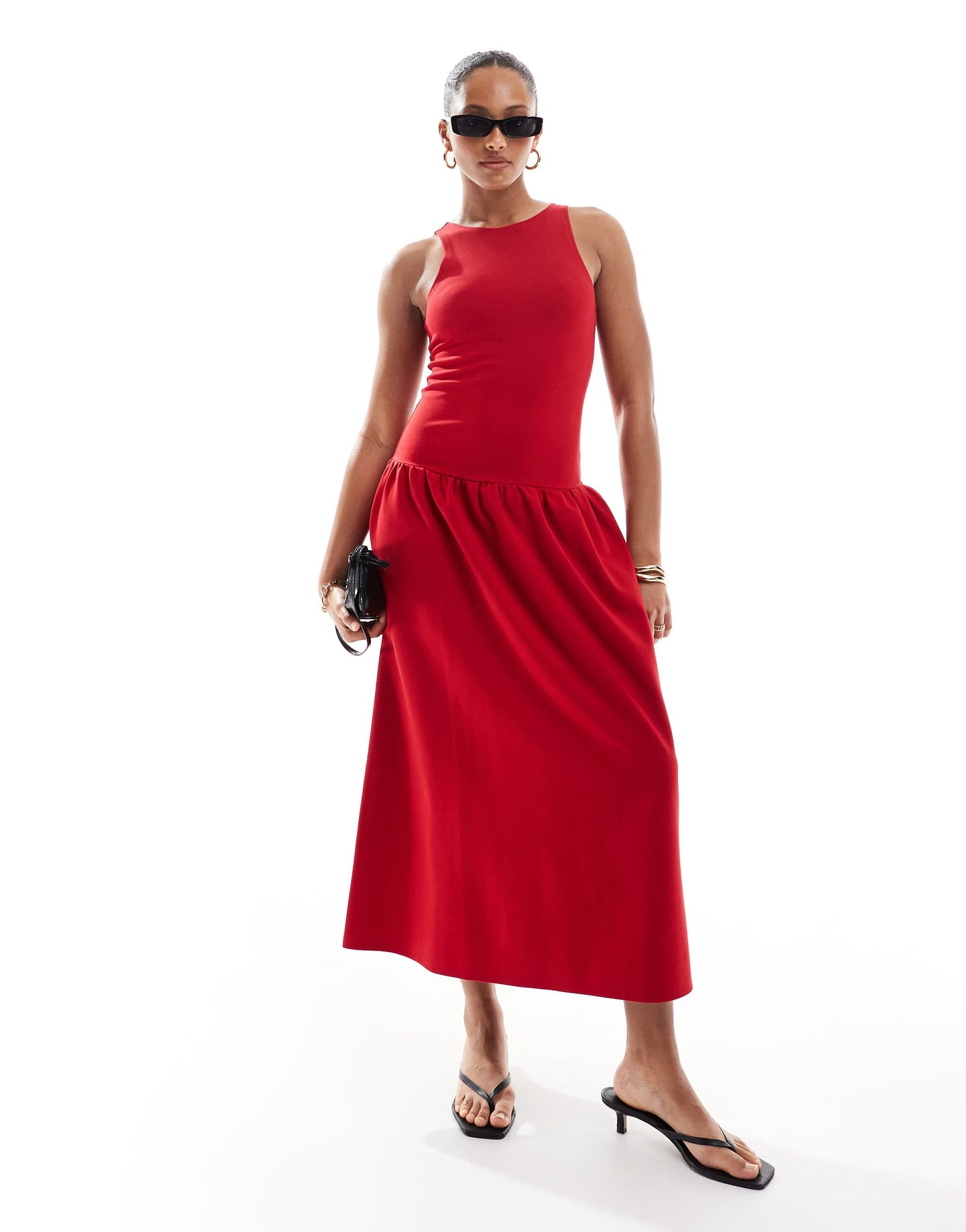 4th & Reckless sleeveless racerneck drop waist midaxi dress in red