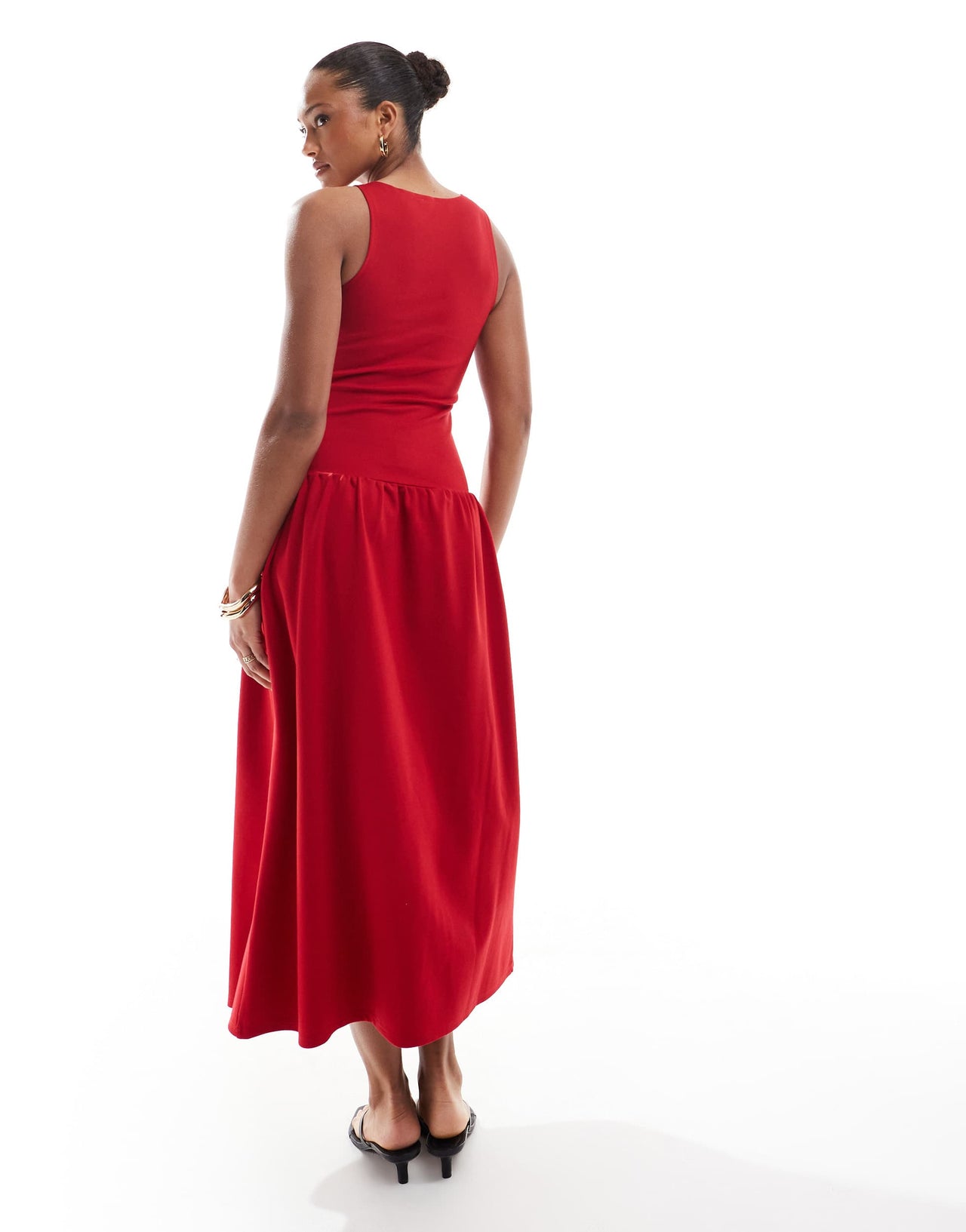 4th & Reckless sleeveless racerneck drop waist midaxi dress in red