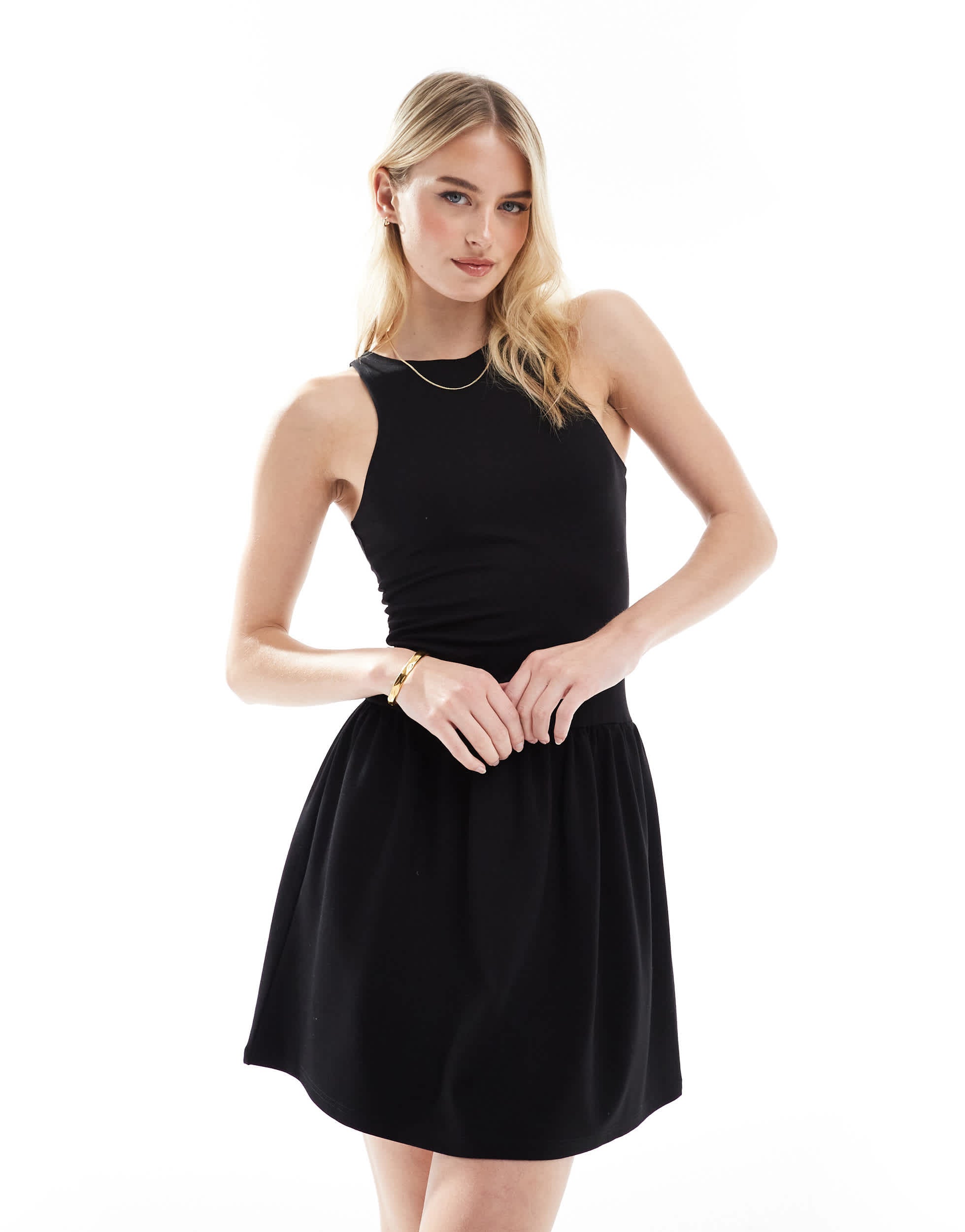 4th & Reckless Tall sleeveless racerneck drop waist mini dress in black