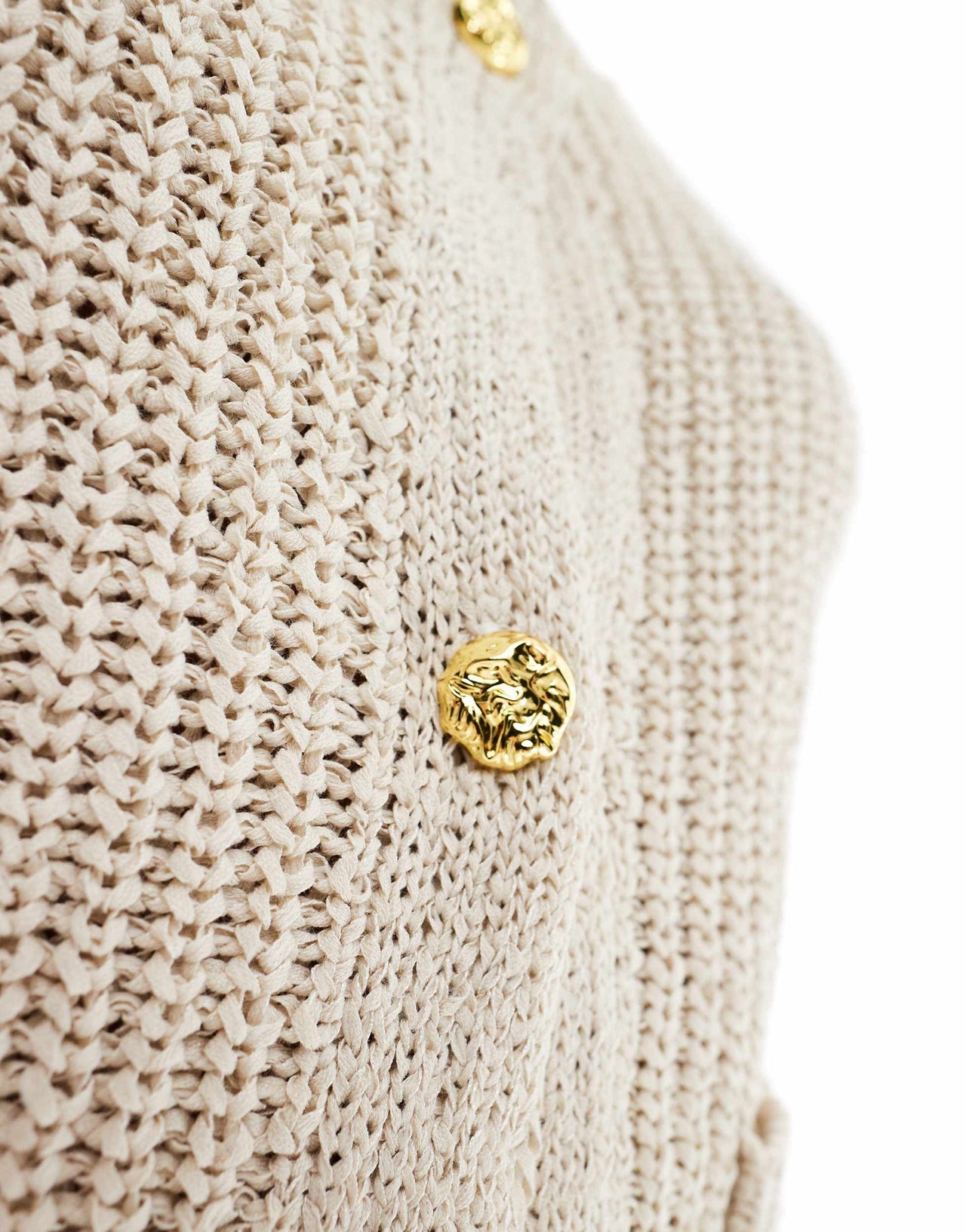 4th & Reckless boucle knit gold button detail sleeveless waistcoat top in beige