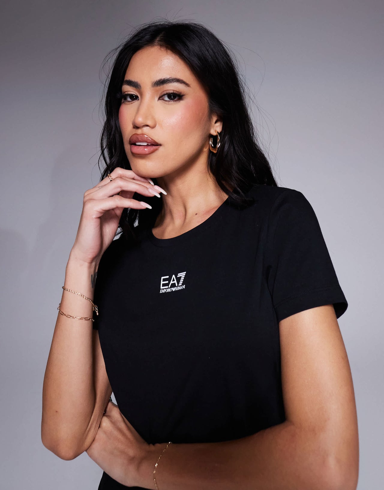 Armani EA7 crew neck t-shirt with central logo in black