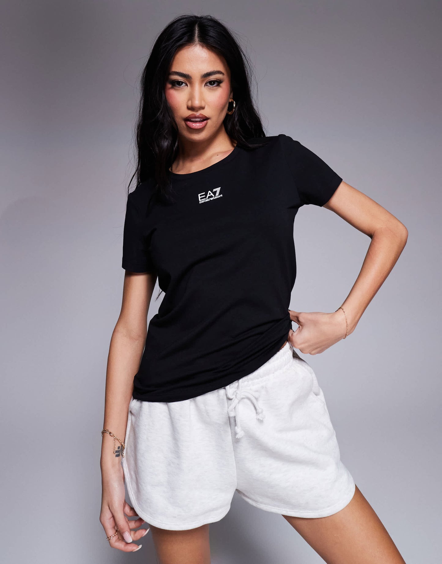 Armani EA7 crew neck t-shirt with central logo in black