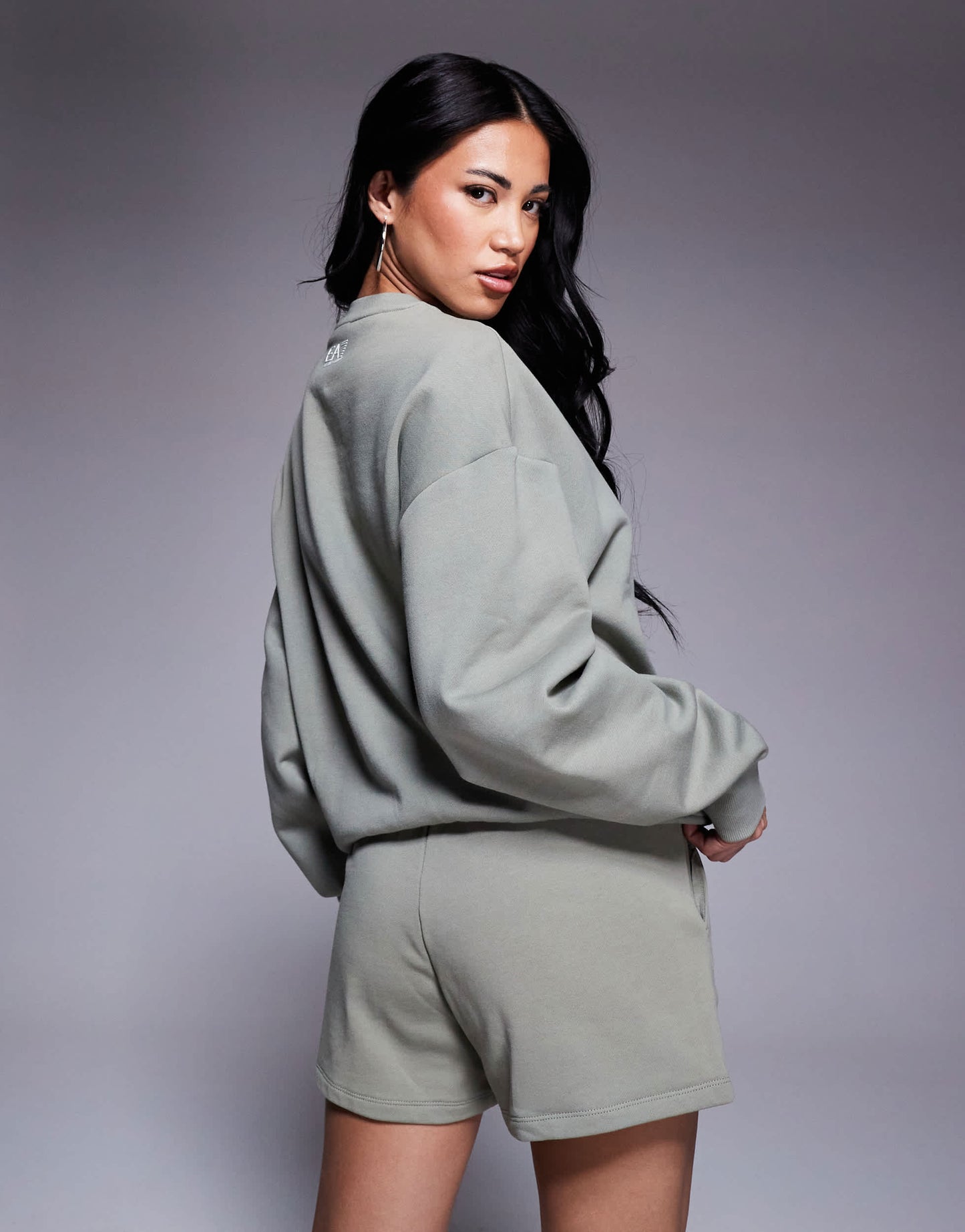 Armani EA7 logo sweat shorts co-ord in sage green