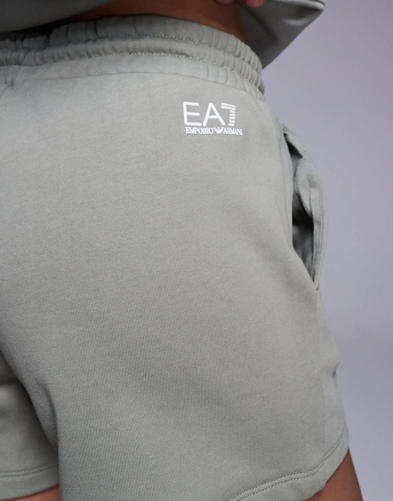 Armani EA7 logo sweat shorts co-ord in sage green