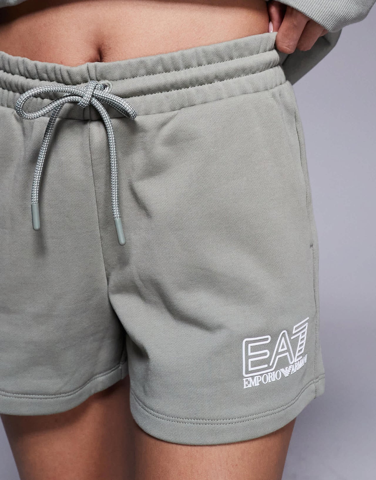 Armani EA7 logo sweat shorts co-ord in sage green