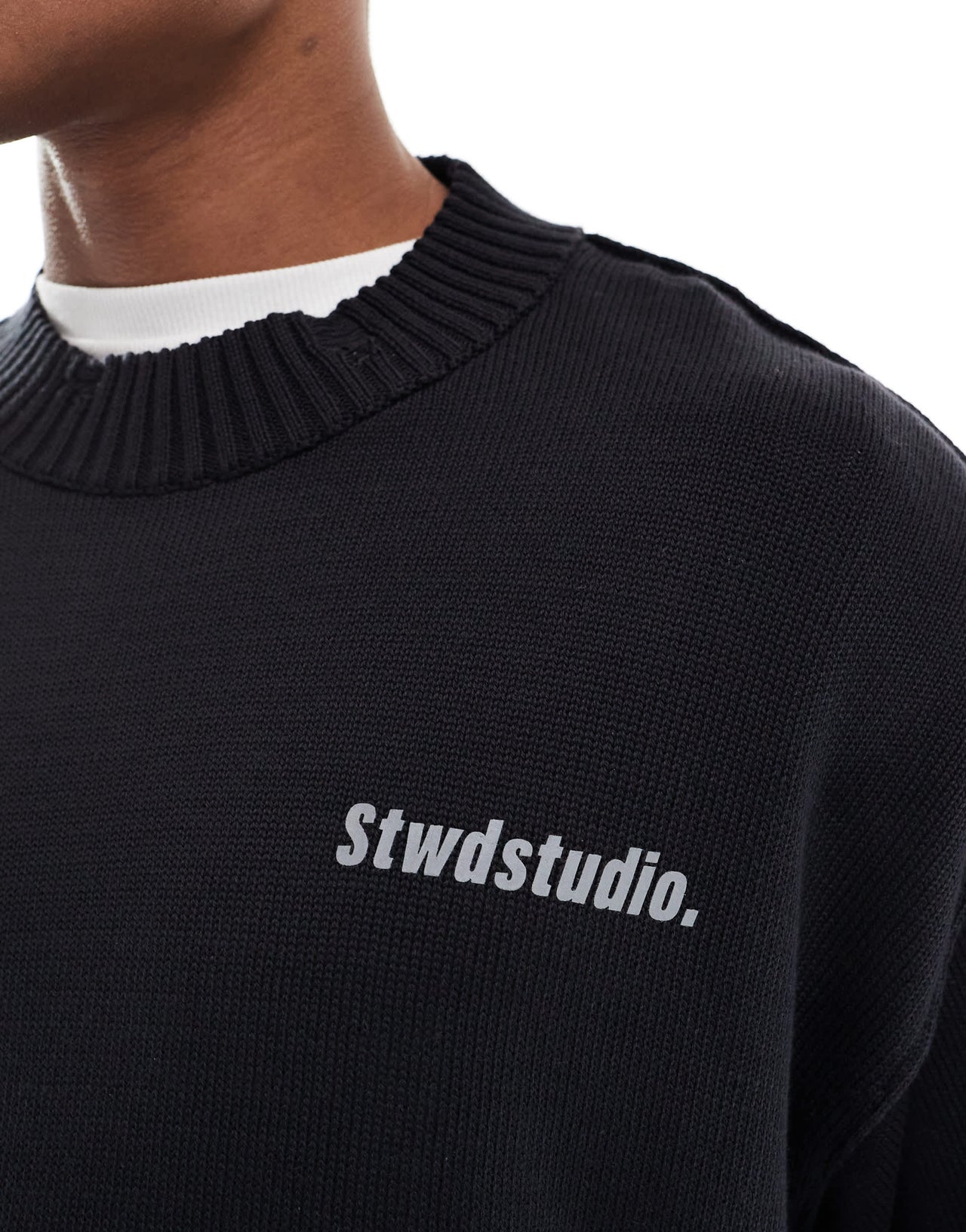Pull&Bear back graphic knitted jumper in washed black