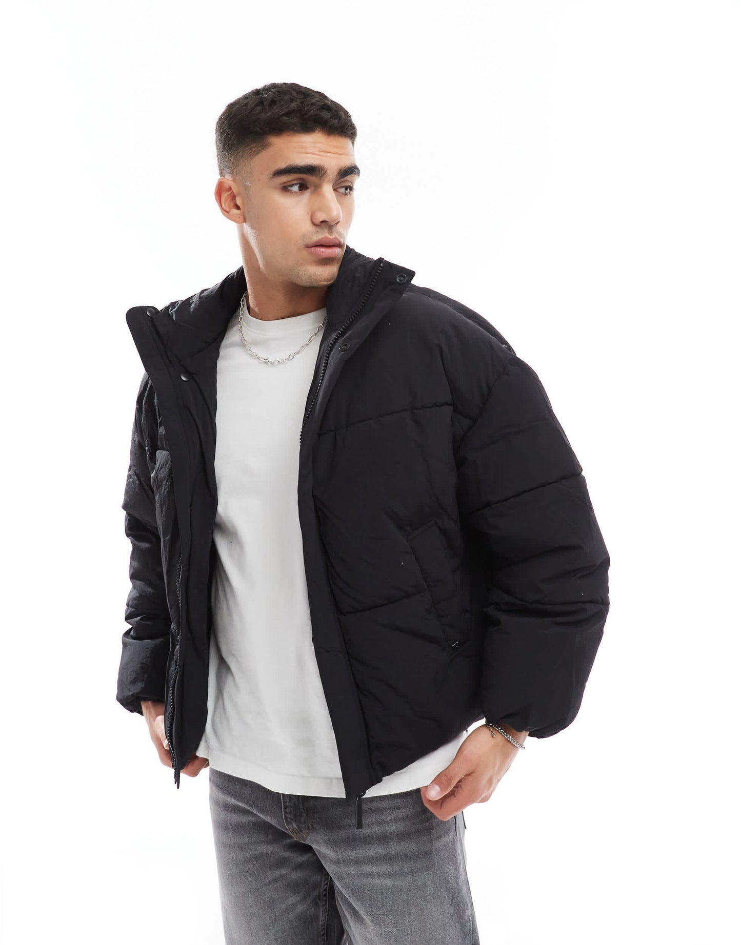 Pull&Bear puffer jacket in black