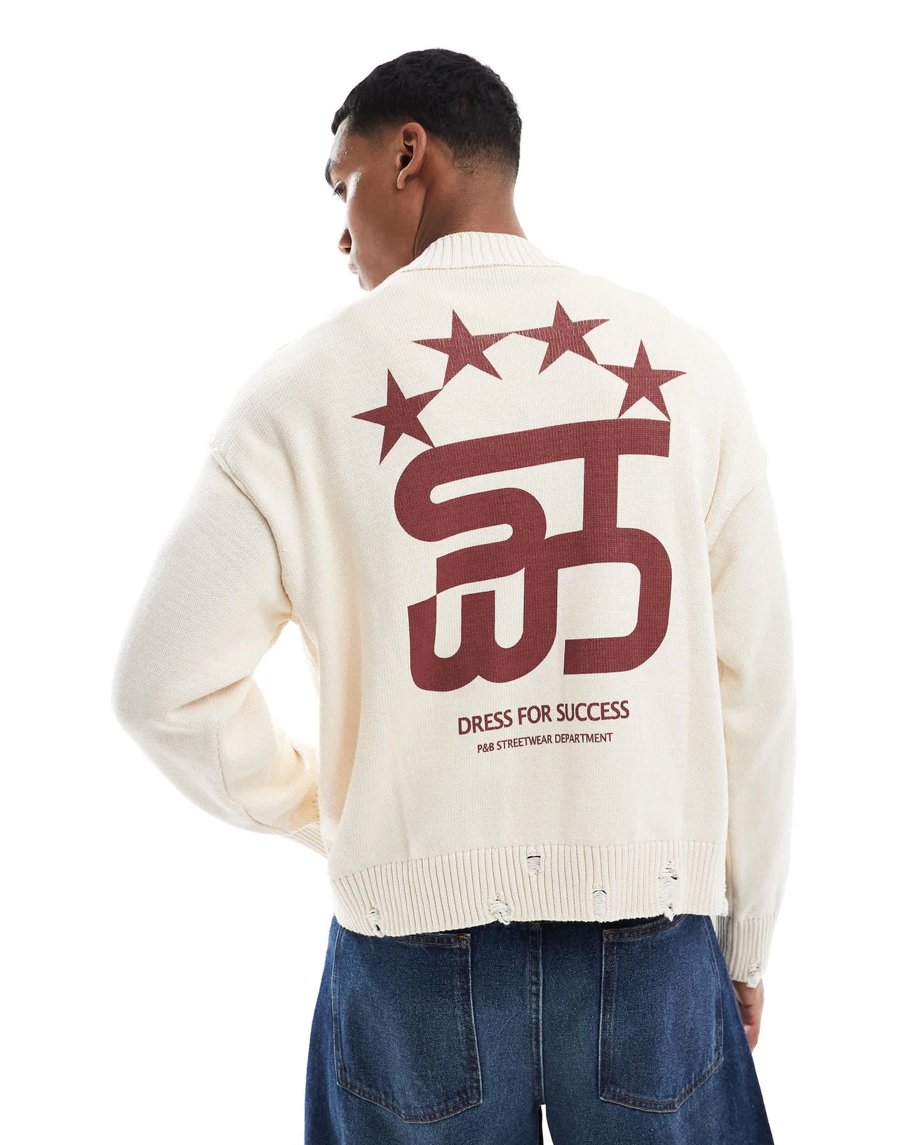Pull&Bear stwd back printed knitted jumper in white