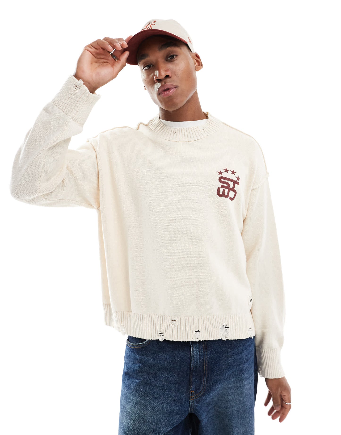 Pull&Bear stwd back printed knitted jumper in white
