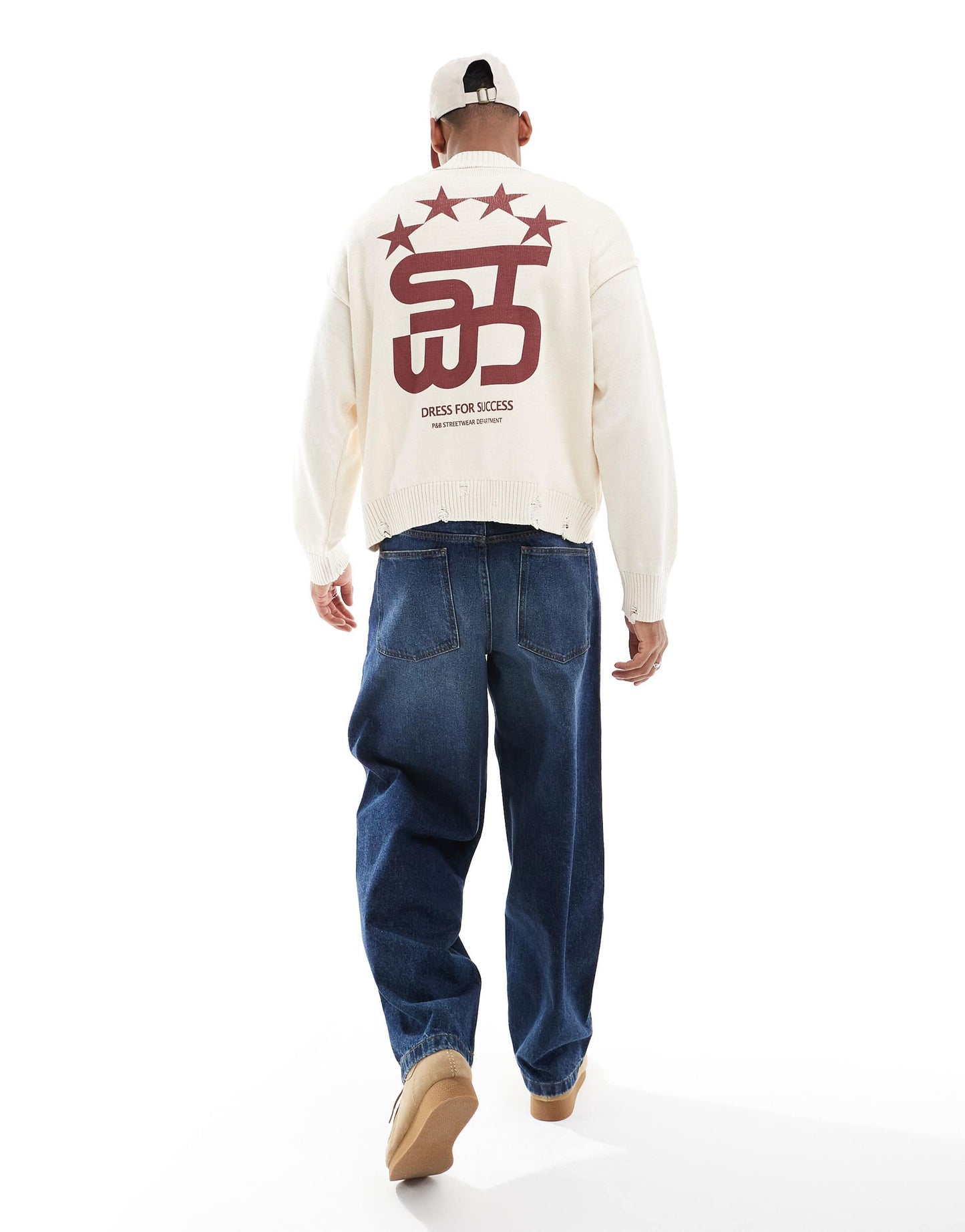 Pull&Bear stwd back printed knitted jumper in white