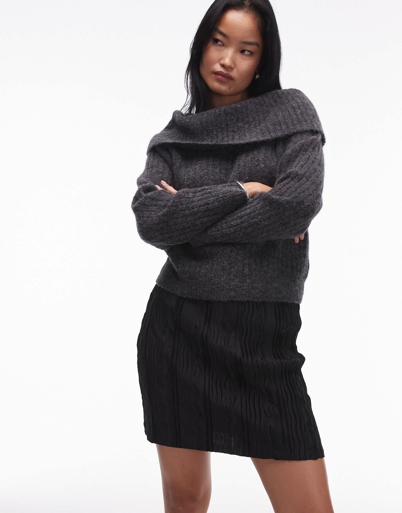 Topshop plisse mini skirt in black