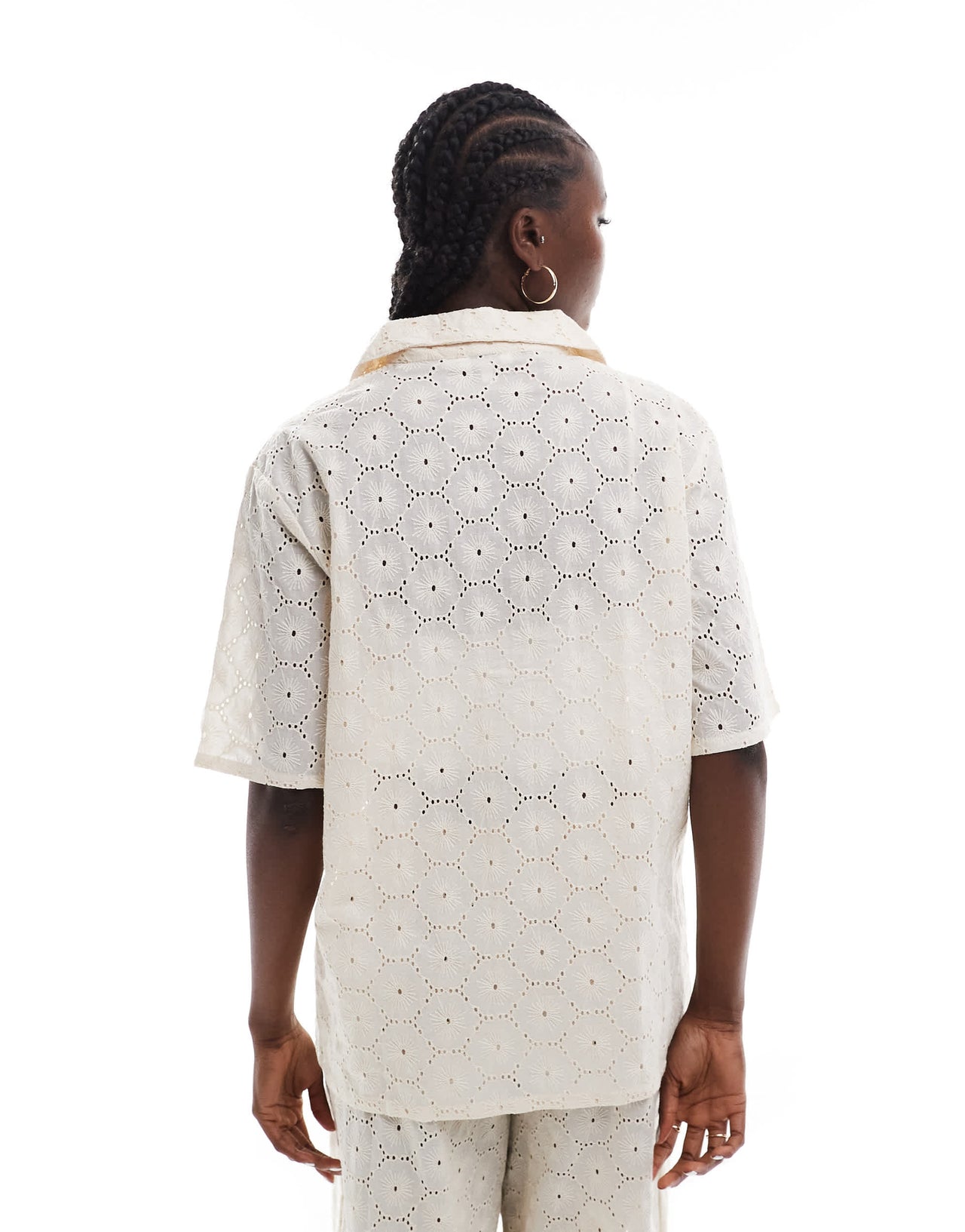 Esmee Exclusive short sleeve crochet beach shirt co-ord in cream