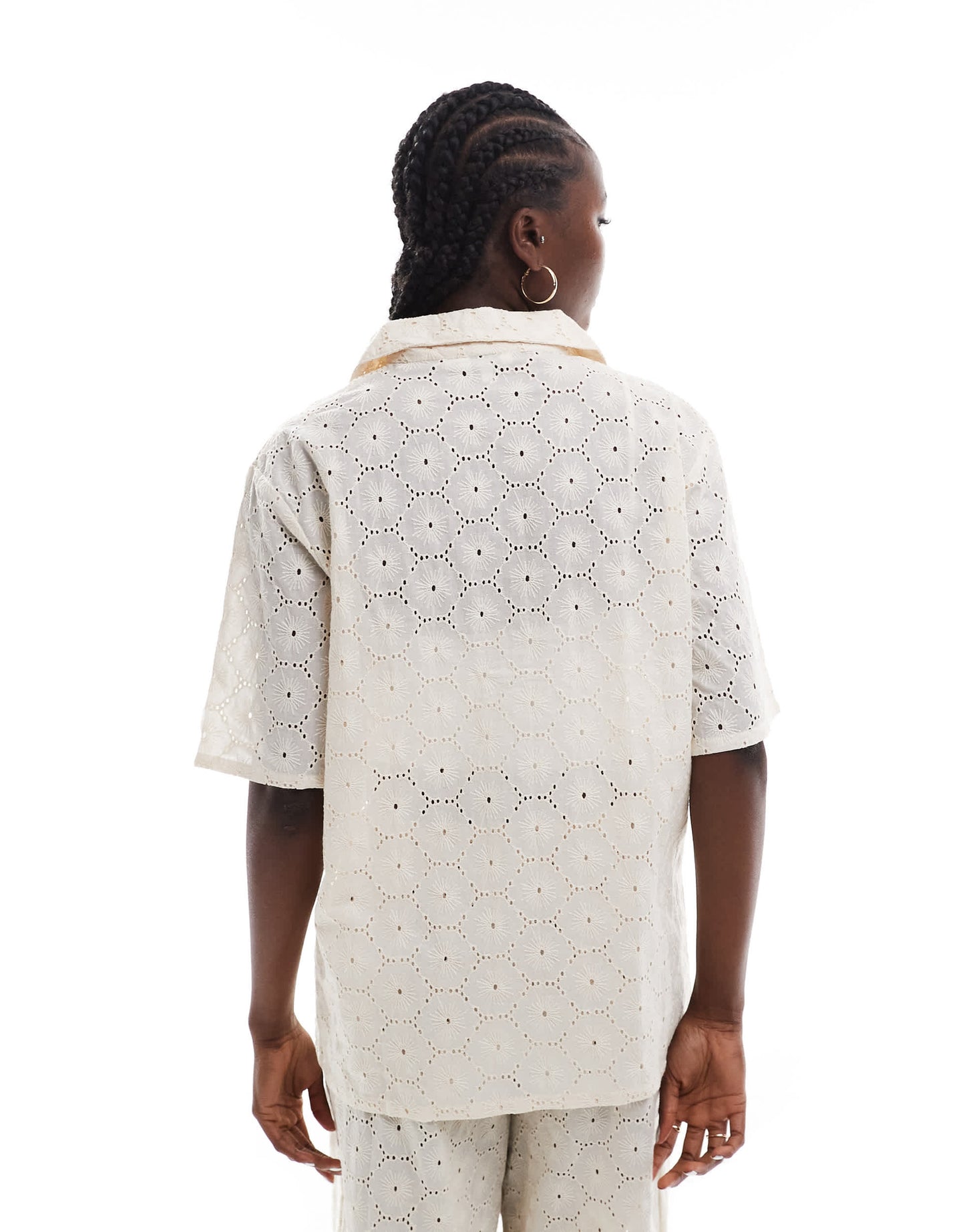 Esmee Exclusive short sleeve crochet beach shirt co-ord in cream