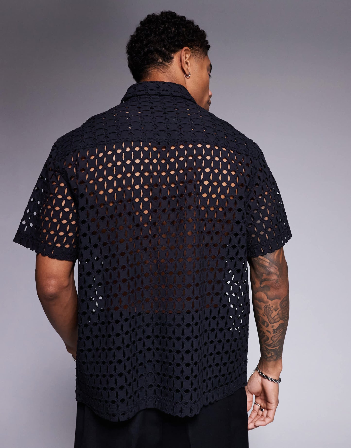 ASOS DESIGN premium boxy oversized broderie shirt in black