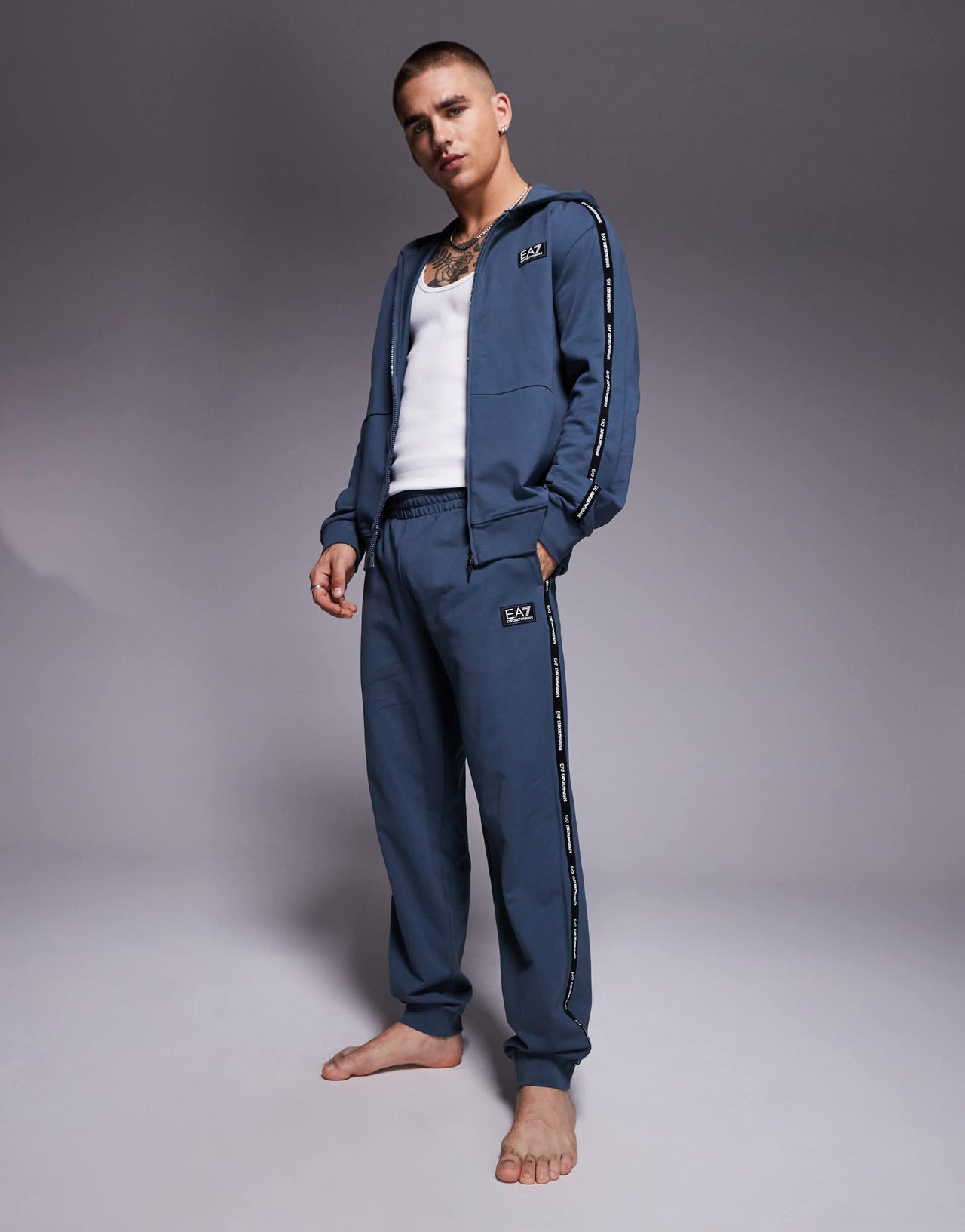 Armani EA7 cuffed joggers co-ord with logo tape detail in dark grey