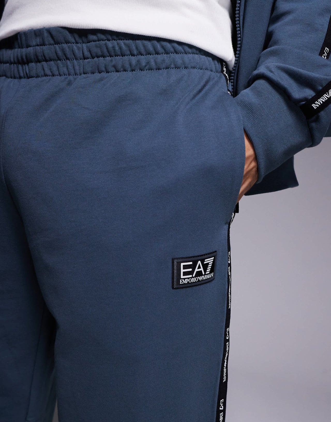 Armani EA7 cuffed joggers co-ord with logo tape detail in dark grey