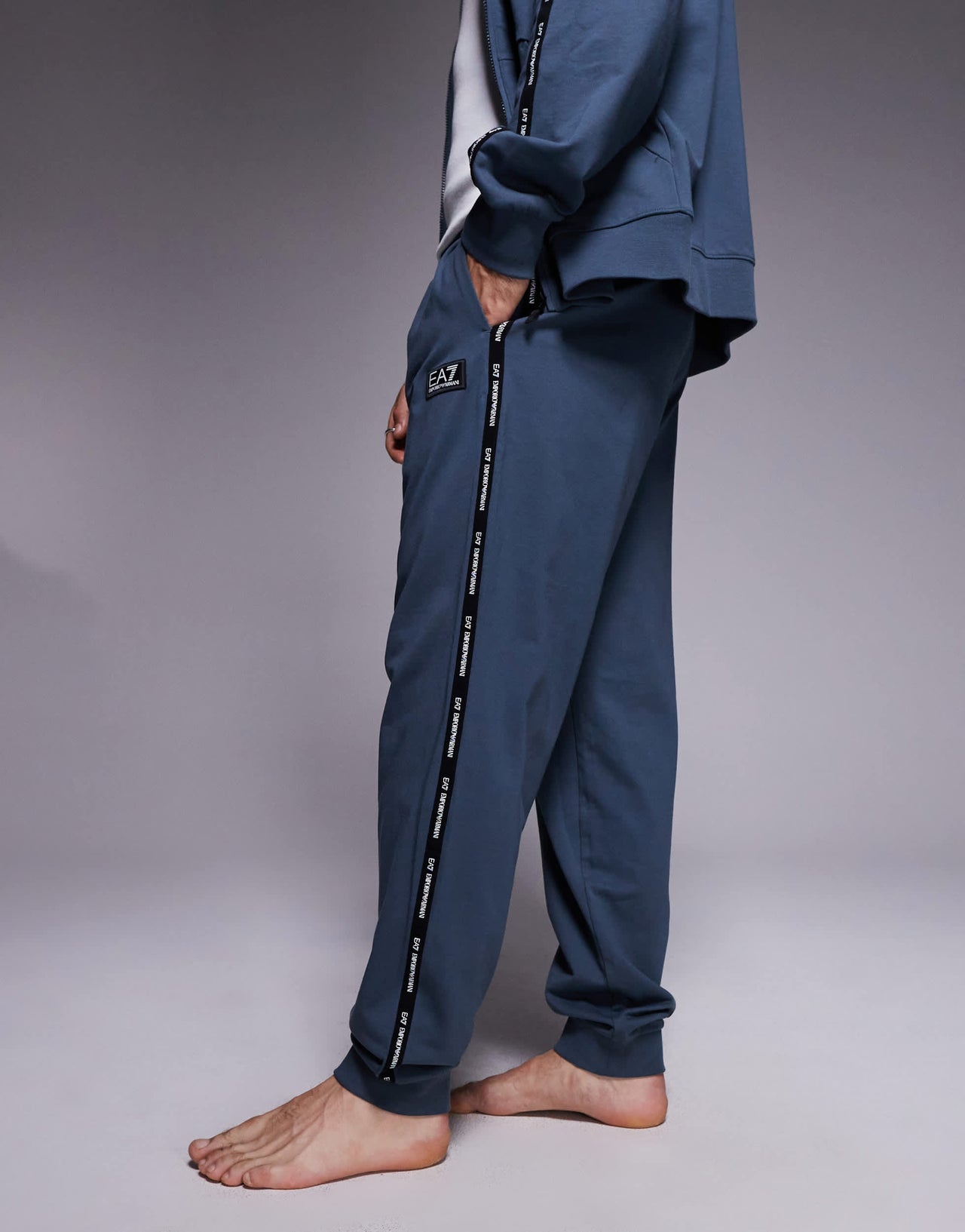 Armani EA7 cuffed joggers co-ord with logo tape detail in dark grey