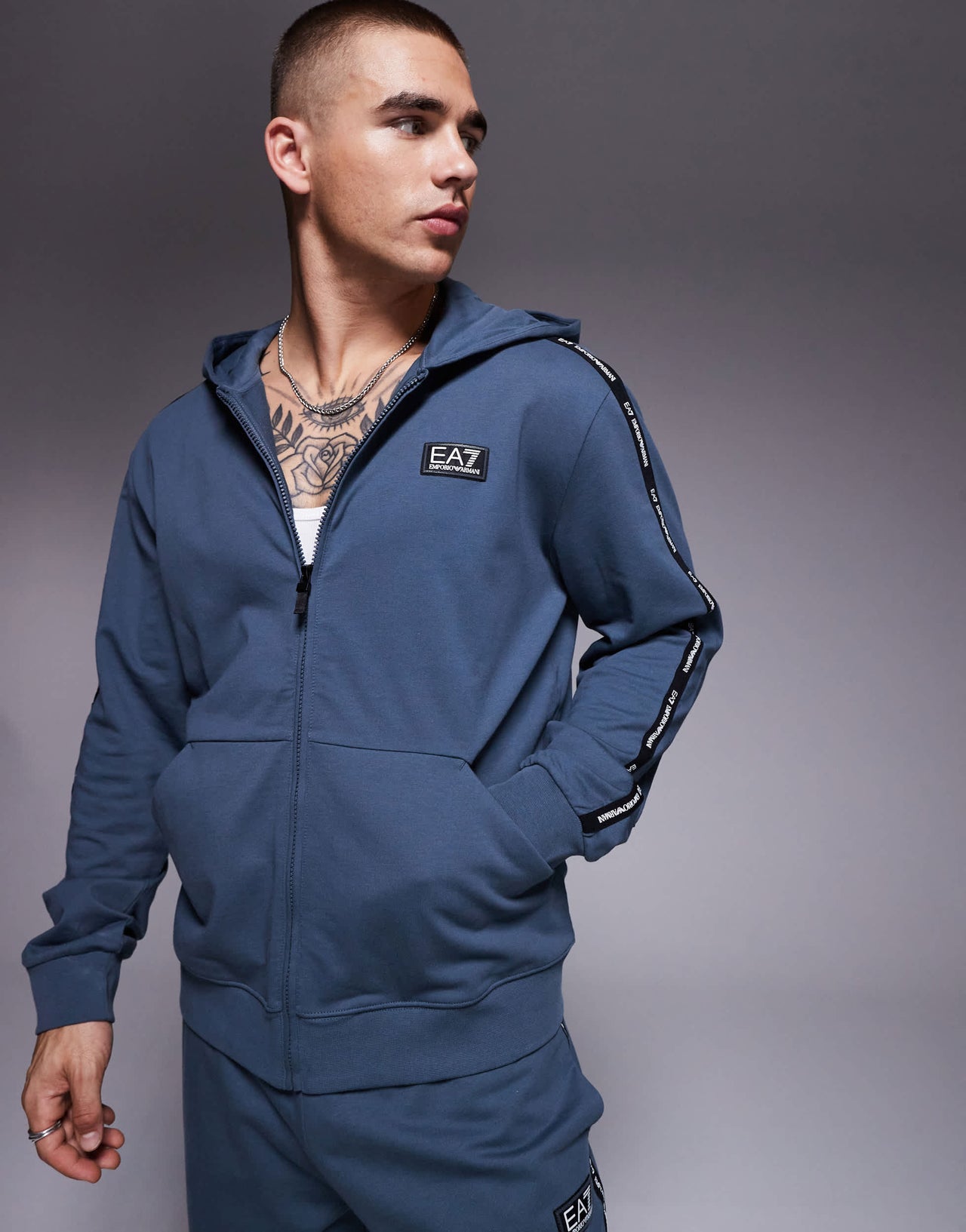 Armani EA7 zip hoodie co-ord with logo tape detail in dark grey
