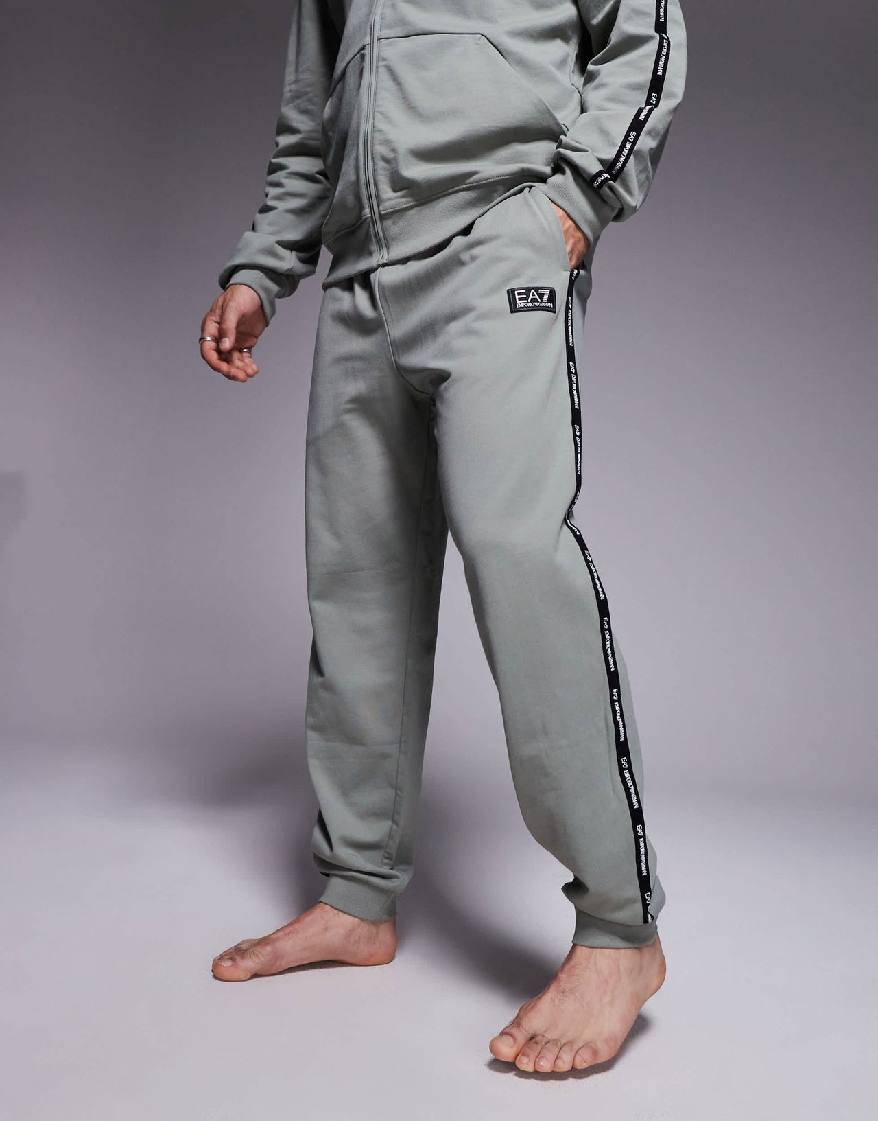 Armani EA7 cuffed joggers co-ord with logo tape detail in sage green