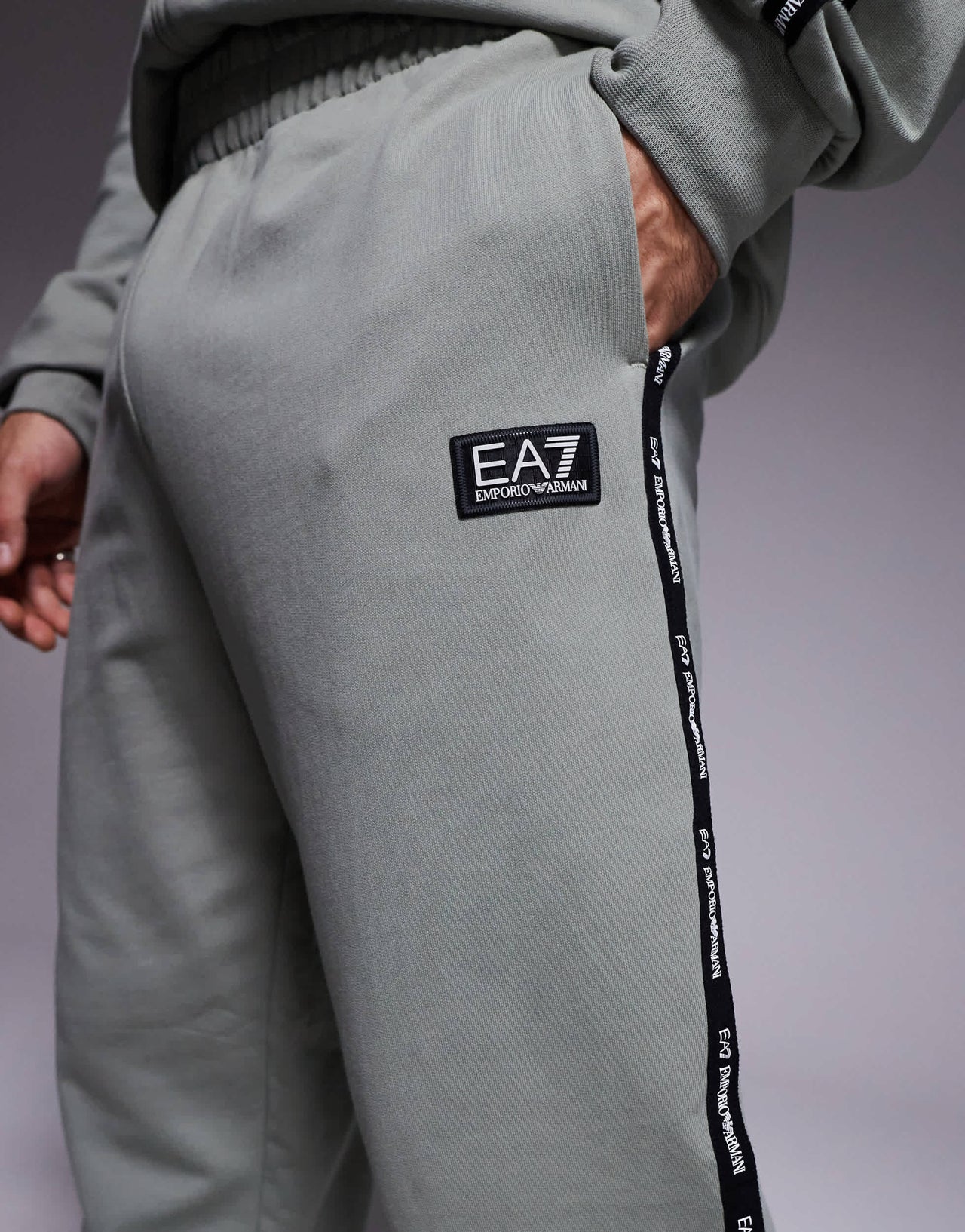 Armani EA7 cuffed joggers co-ord with logo tape detail in sage green
